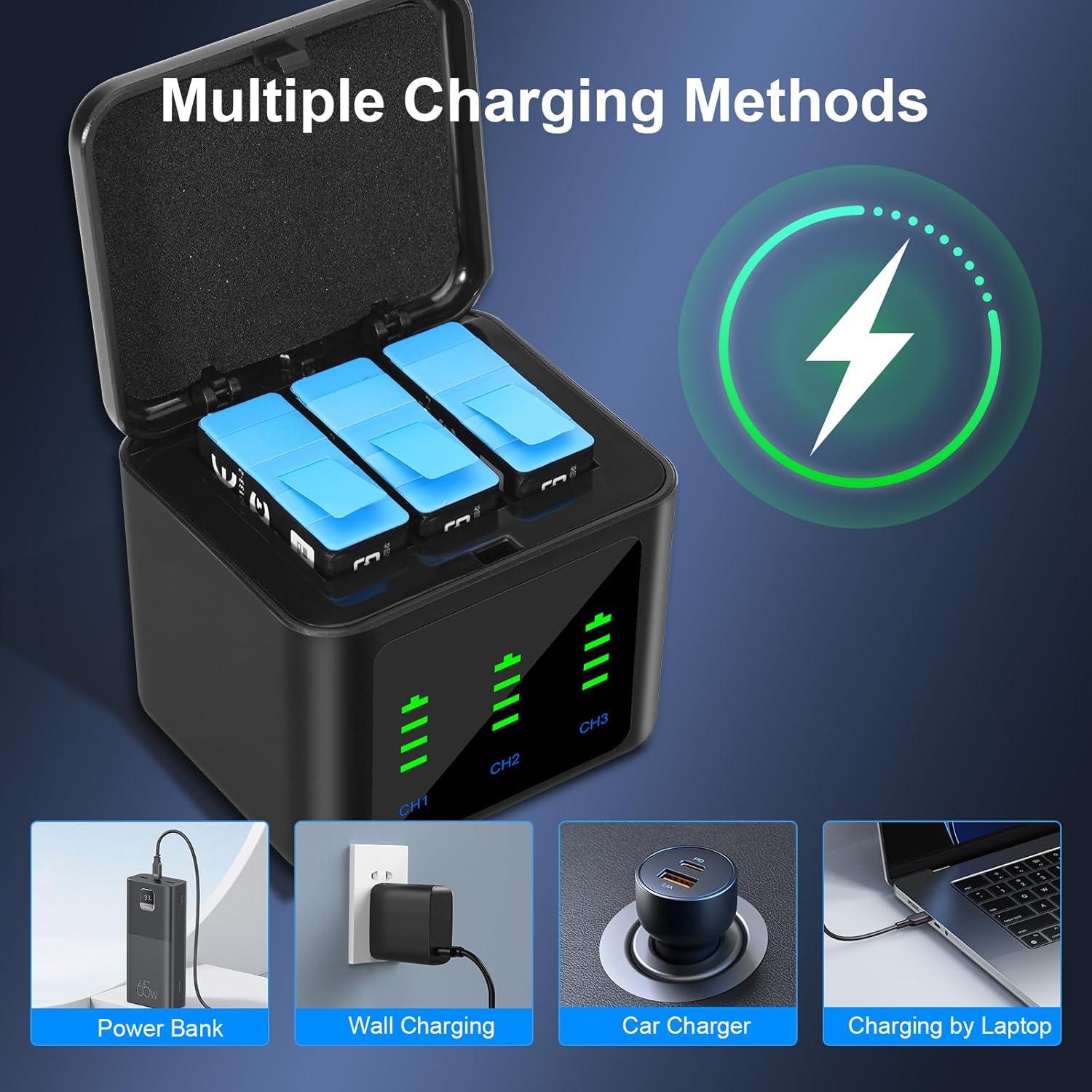 Paquete de 3 Baterías GKUGEYGO para GoPro Hero 12/11/10/9