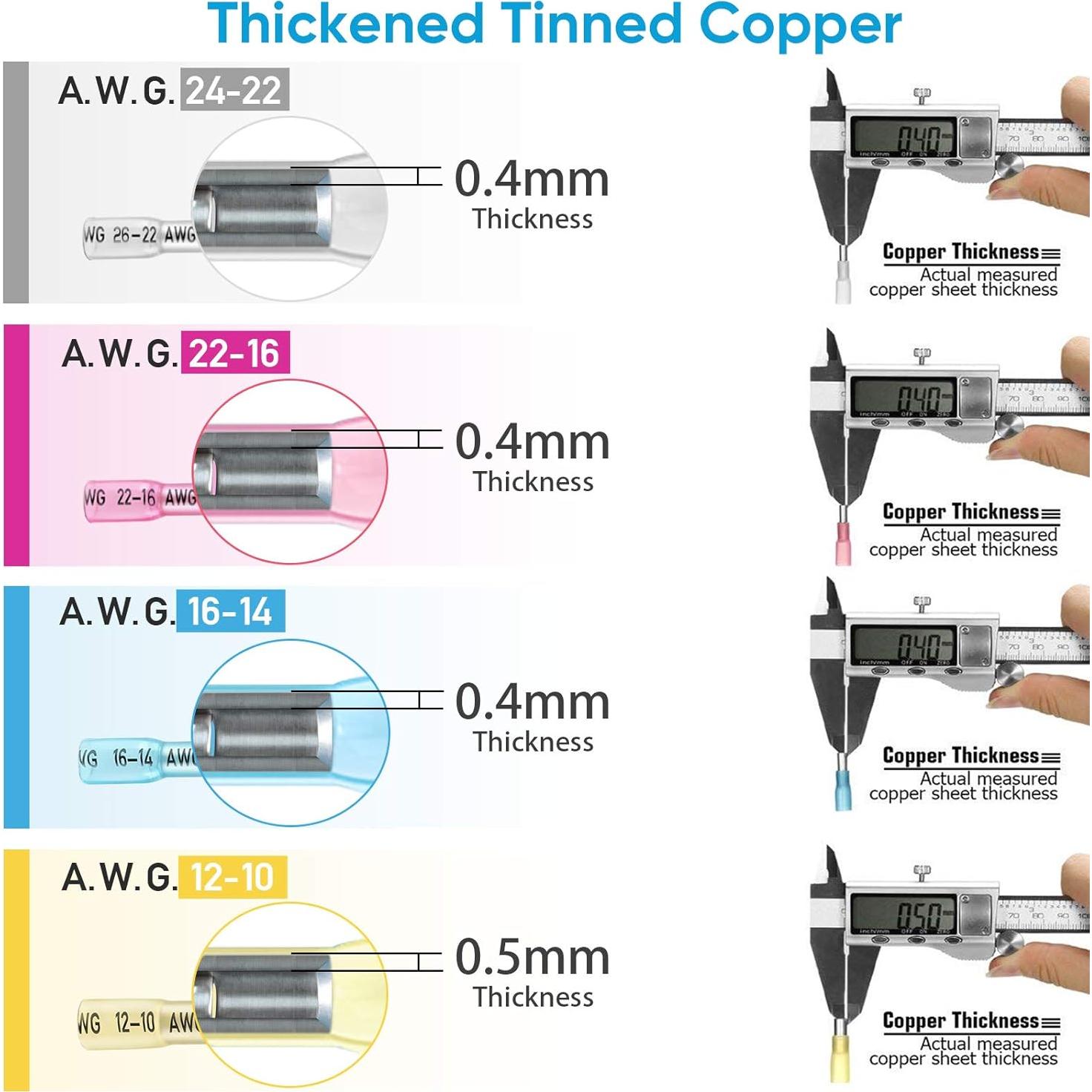 Kit de Conectores de Empalme Térmico TICONN 120PCS AWG 24-10