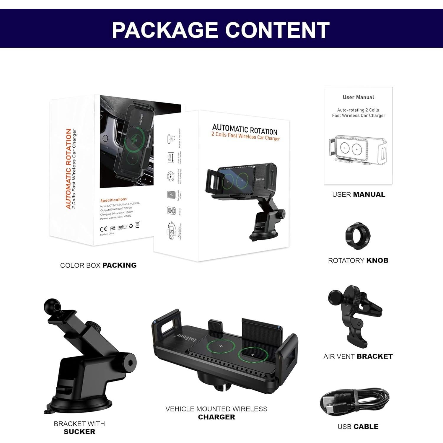 Cargador Inalámbrico para Auto ioiFour 15W con Soporte Ajustable