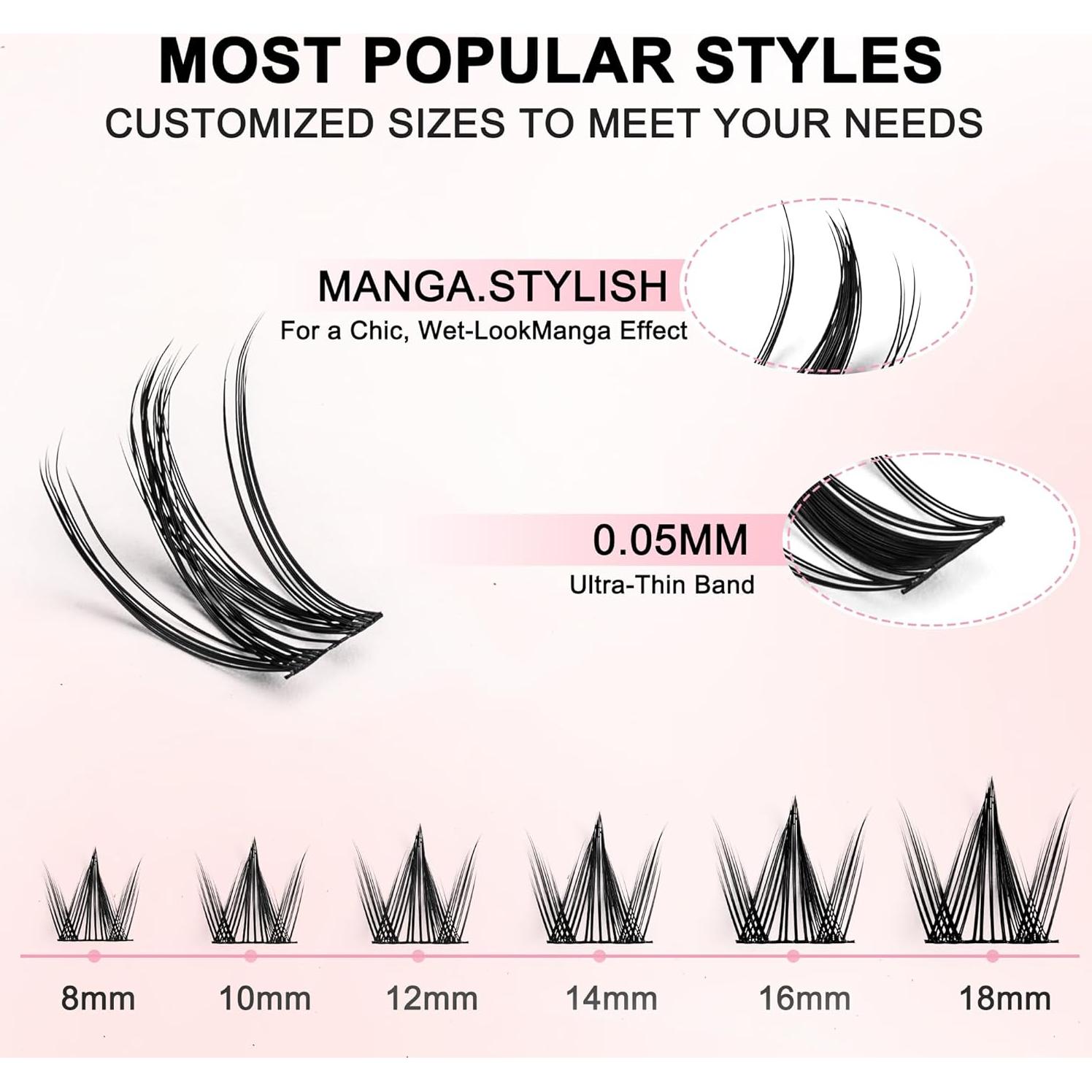 Kit de Extensión de Pestañas Anime GRACEFULIA 144 Pcs con Adhesivo