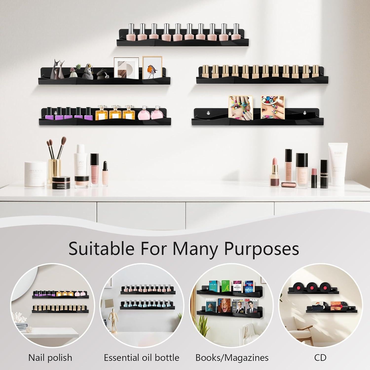 Estante Organizador de Esmalte de Uñas CRAFTIFANO Negro 6 Piezas