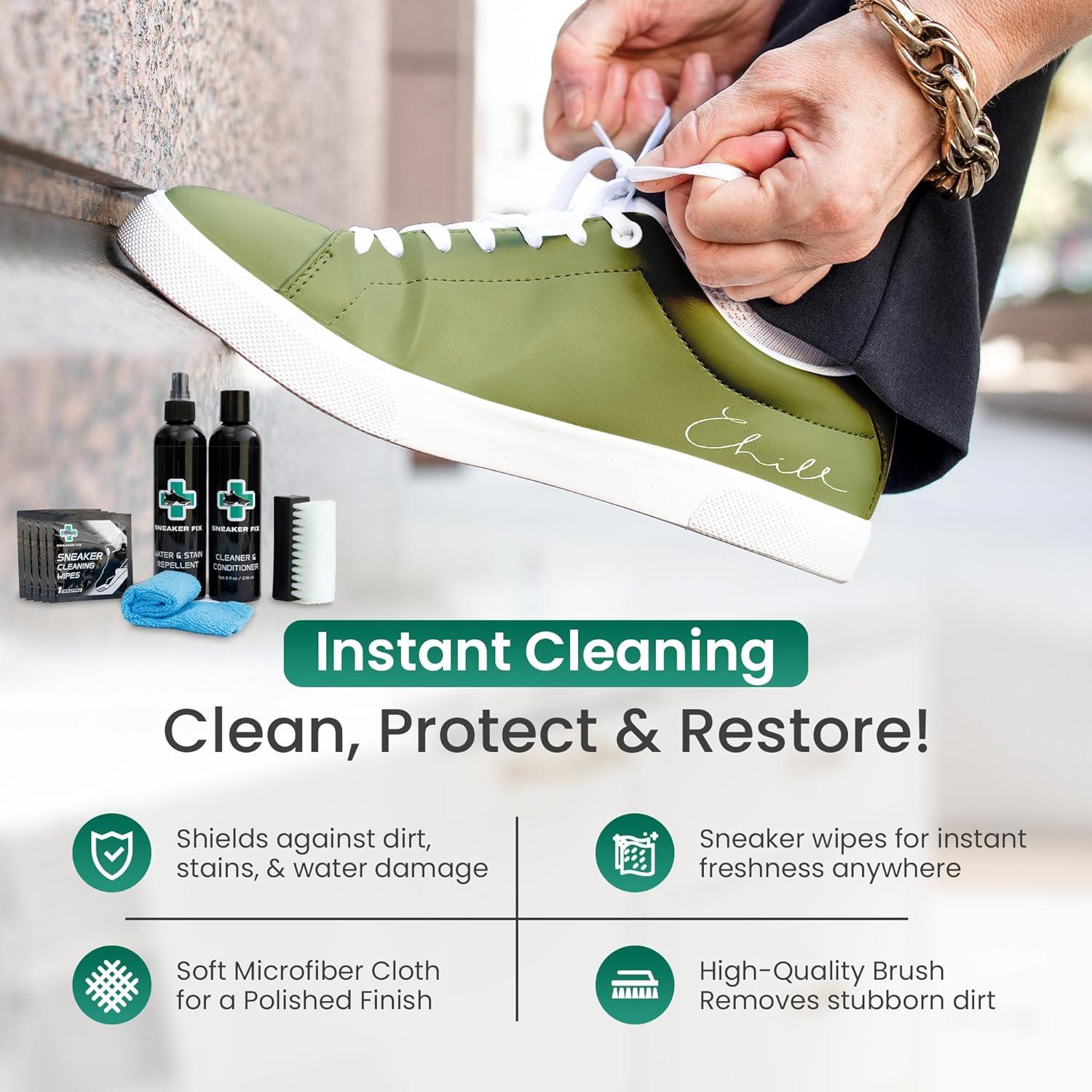 Kit de Limpieza de Zapatos Aid - Limpiador, Acondicionador y Cepillo