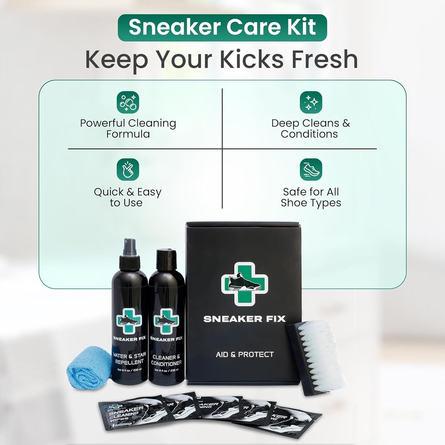 Kit de Limpieza de Zapatos Aid - Limpiador, Acondicionador y Cepillo
