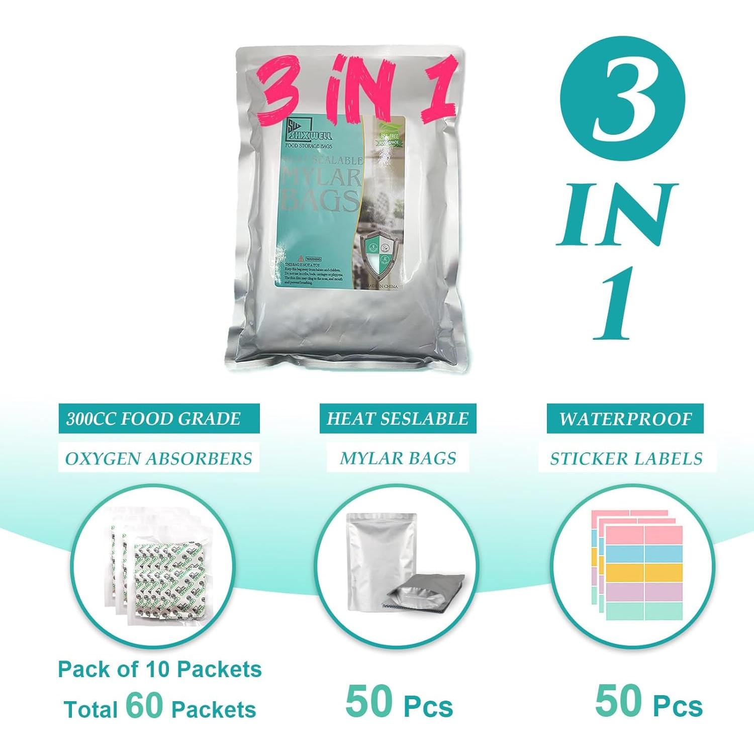 Bolsas Mylar SHXWELL 50pcs 18x25cm Reutilizables con Cierre