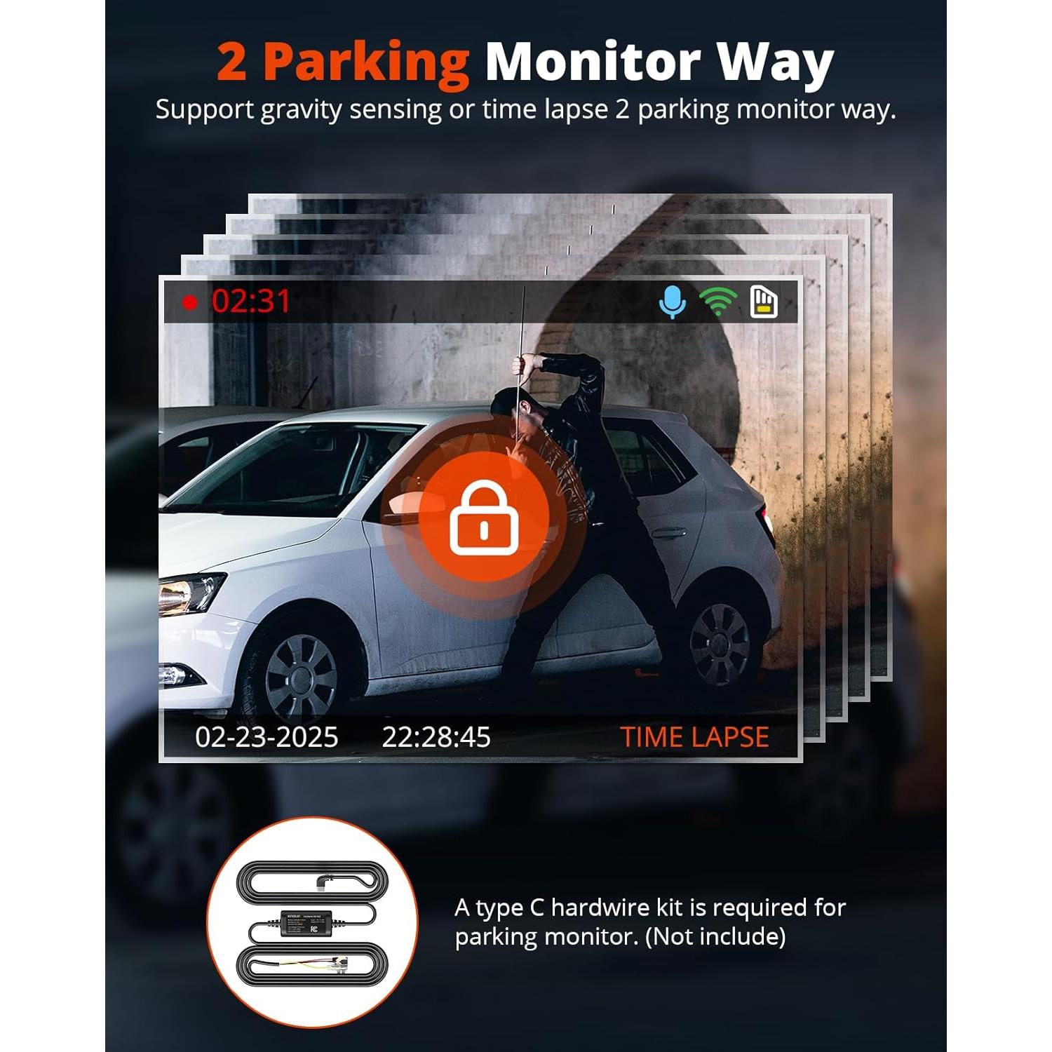 Cámara Dash Inalámbrica Kingslim Amtreea 2K Delantera y Trasera