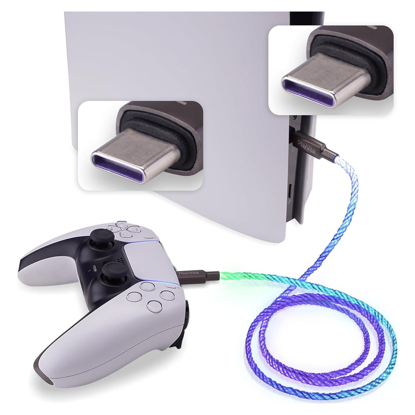 Cable de Carga Iluminado PlayVital 2M Tipo C para PS5/Xbox