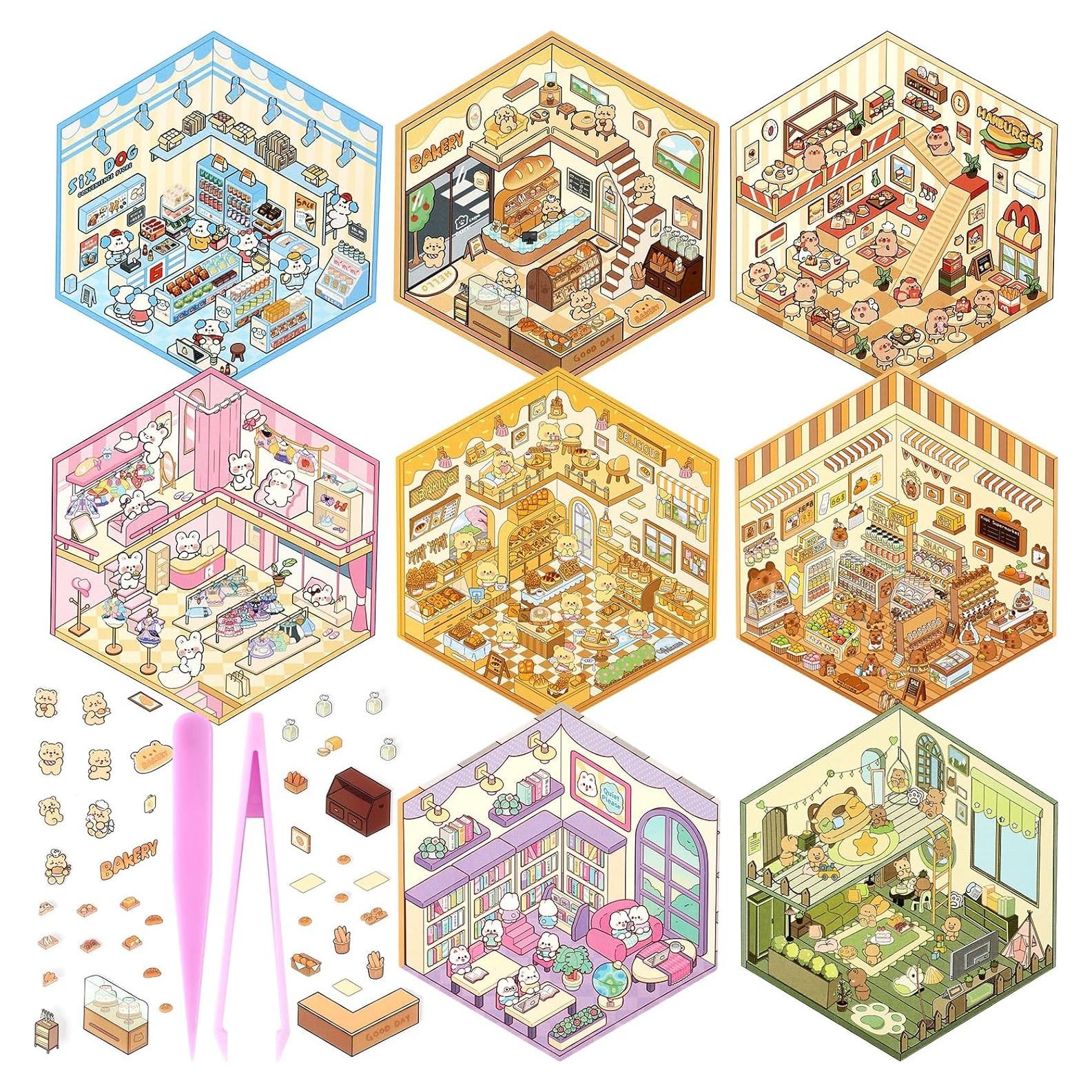 8 Juegos de Pegatinas 3D DIY YLOLUL para Alivio del Estrés