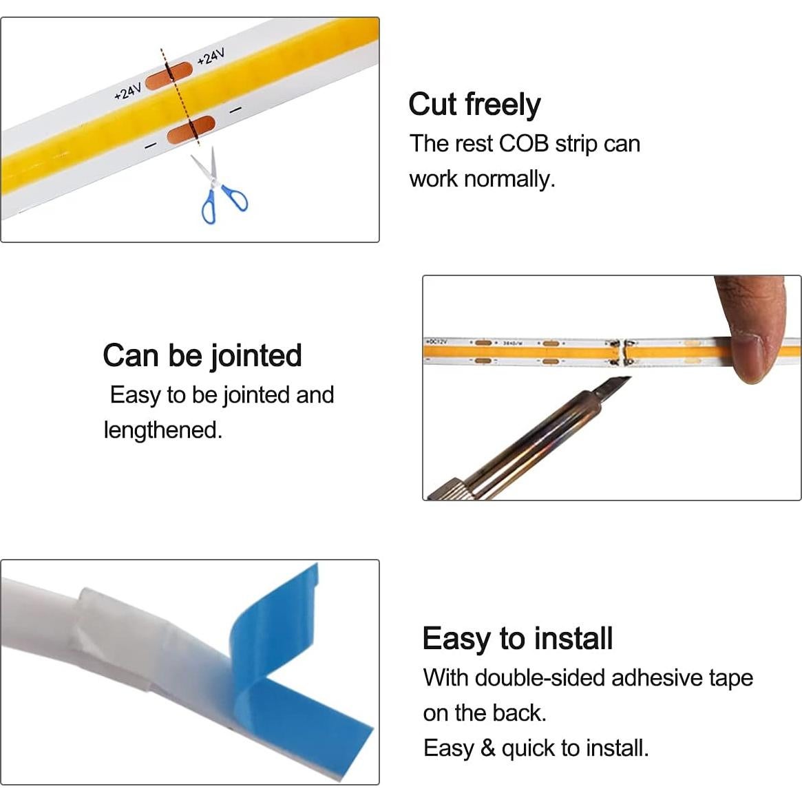 Tira LED COB 24V ZFB 5m 1600 LEDs Blanco Cálido 3000K