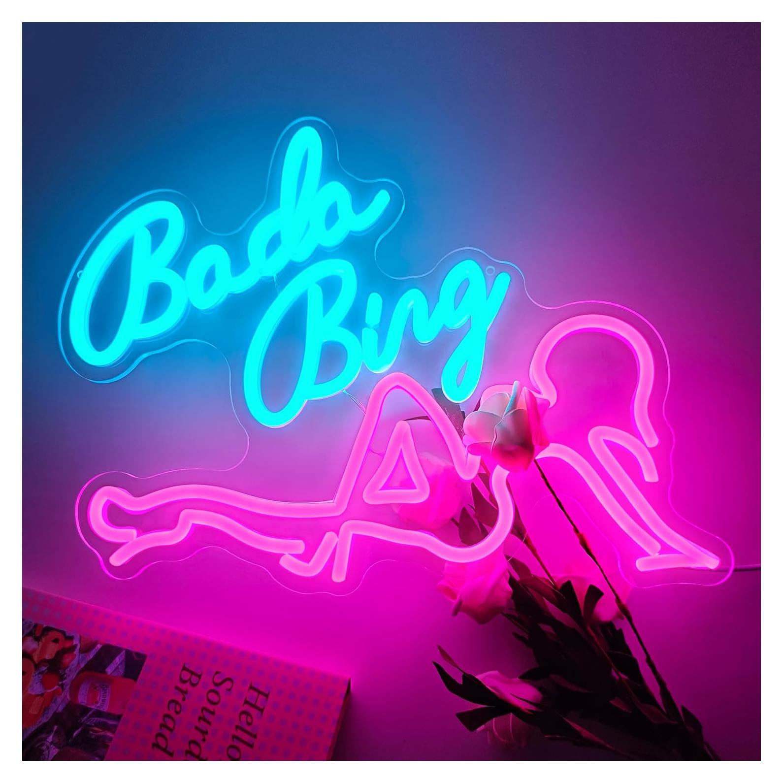 Letrero de Neón LED Bada Bing Dimmable 38x28 cm Rosa/Azul