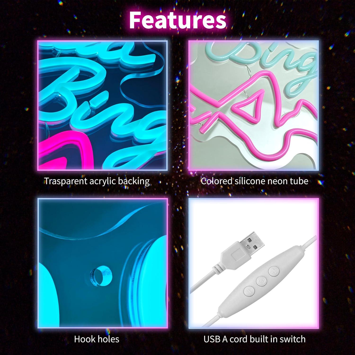 Letrero de Neón LED Bada Bing Dimmable 38x28 cm Rosa/Azul