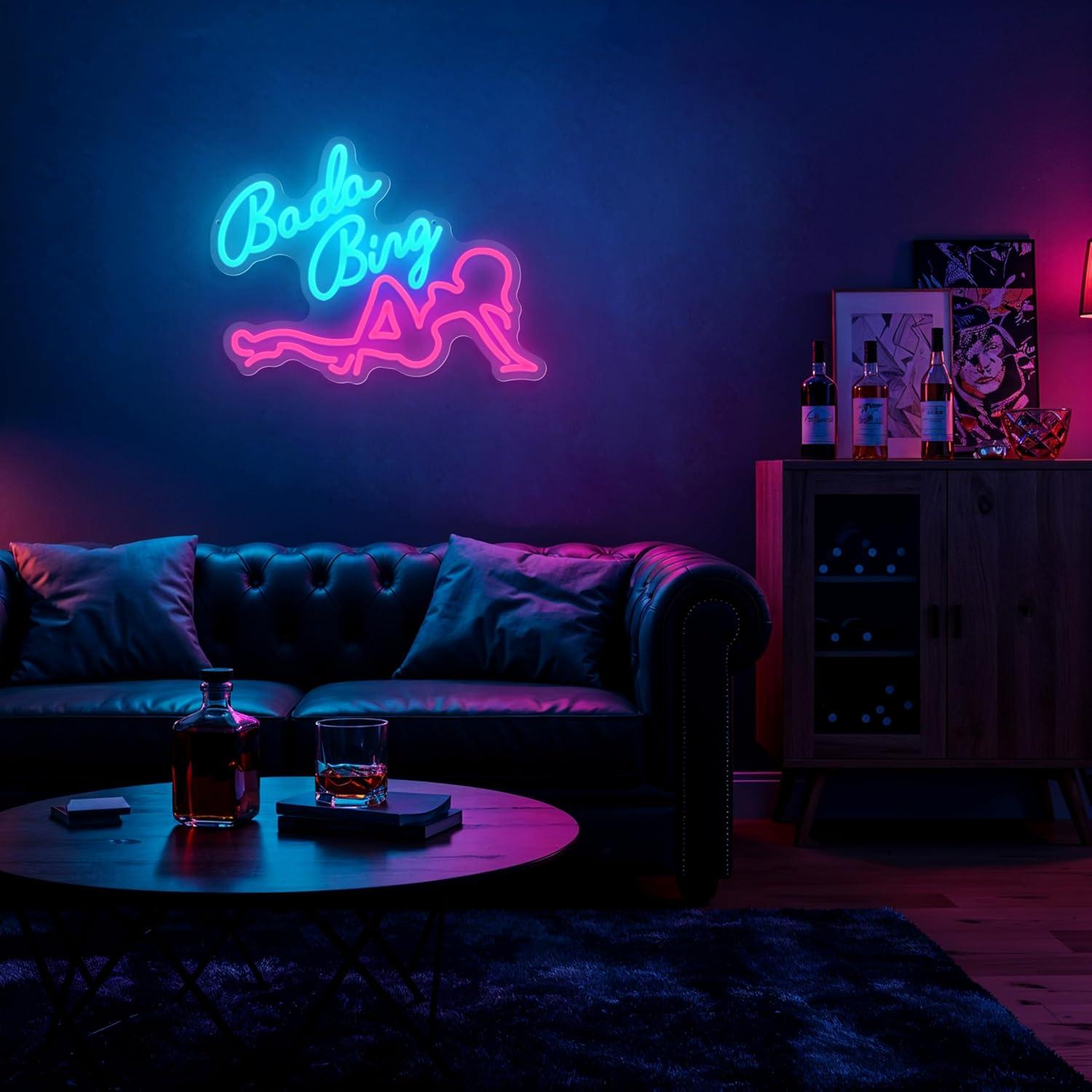 Letrero de Neón LED Bada Bing Dimmable 38x28 cm Rosa/Azul