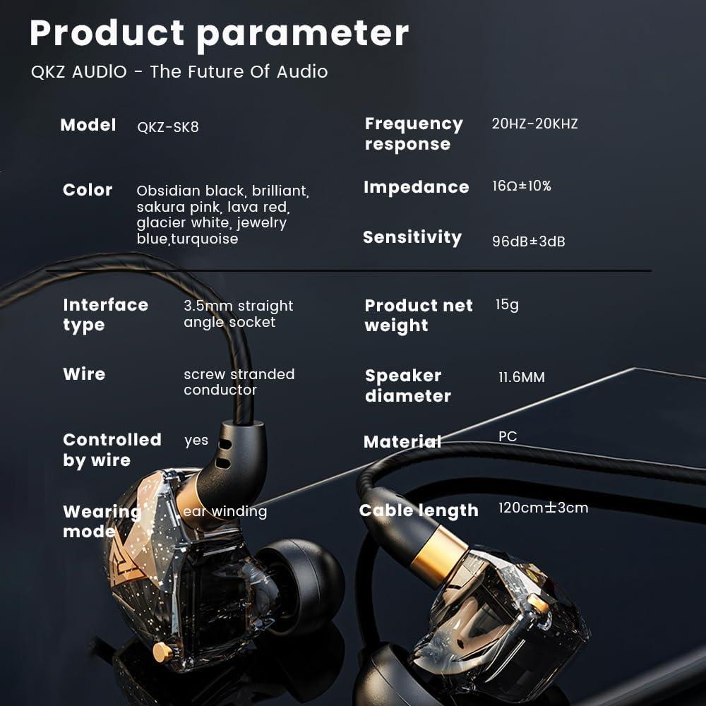 Auriculares Qkz Sk8 In-Ear con Cable, Cancelación de Ruido, Negro