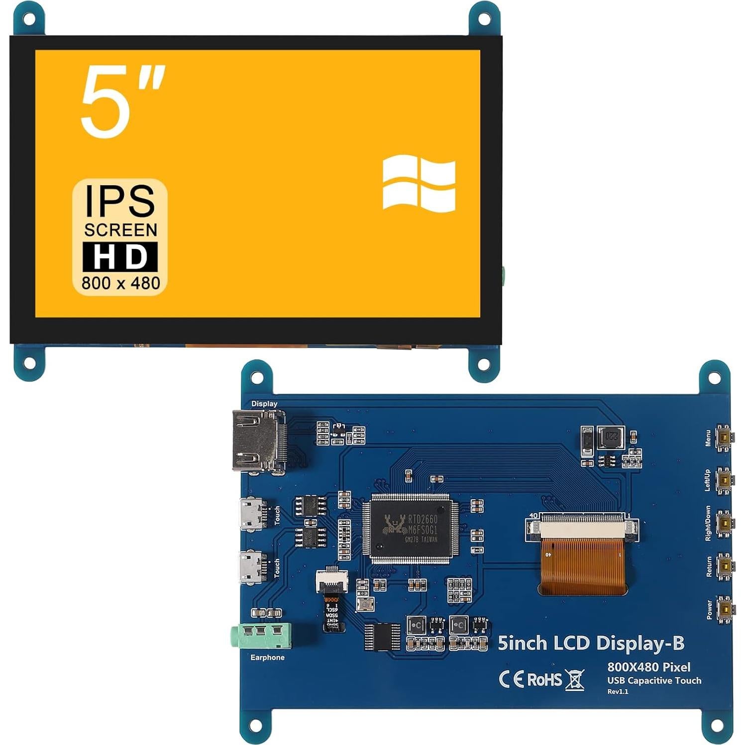 Pantalla Táctil Resistiva 5" UMLIFE LCD 800x480 HDMI Raspberry Pi