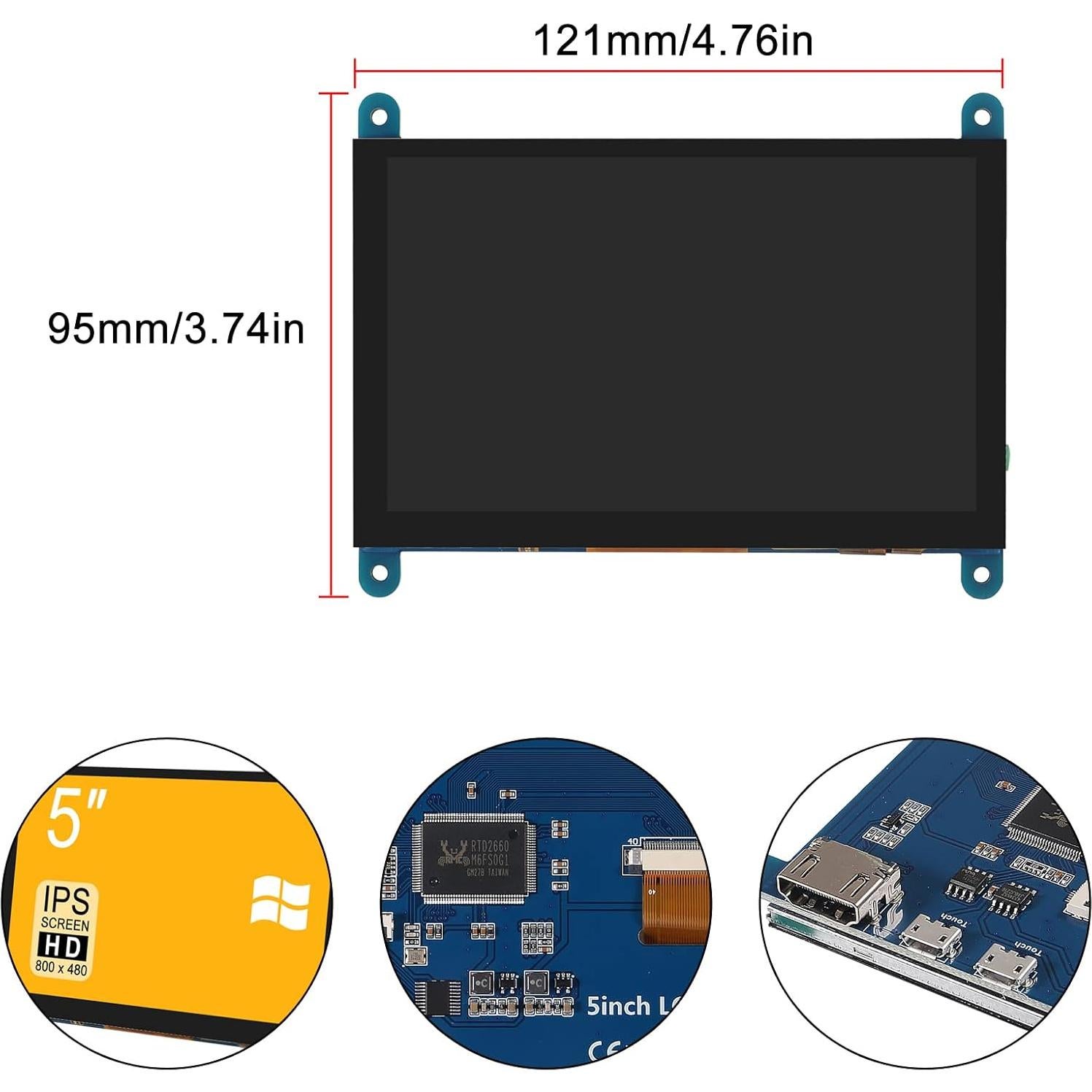 Pantalla Táctil Resistiva 5" UMLIFE LCD 800x480 HDMI Raspberry Pi