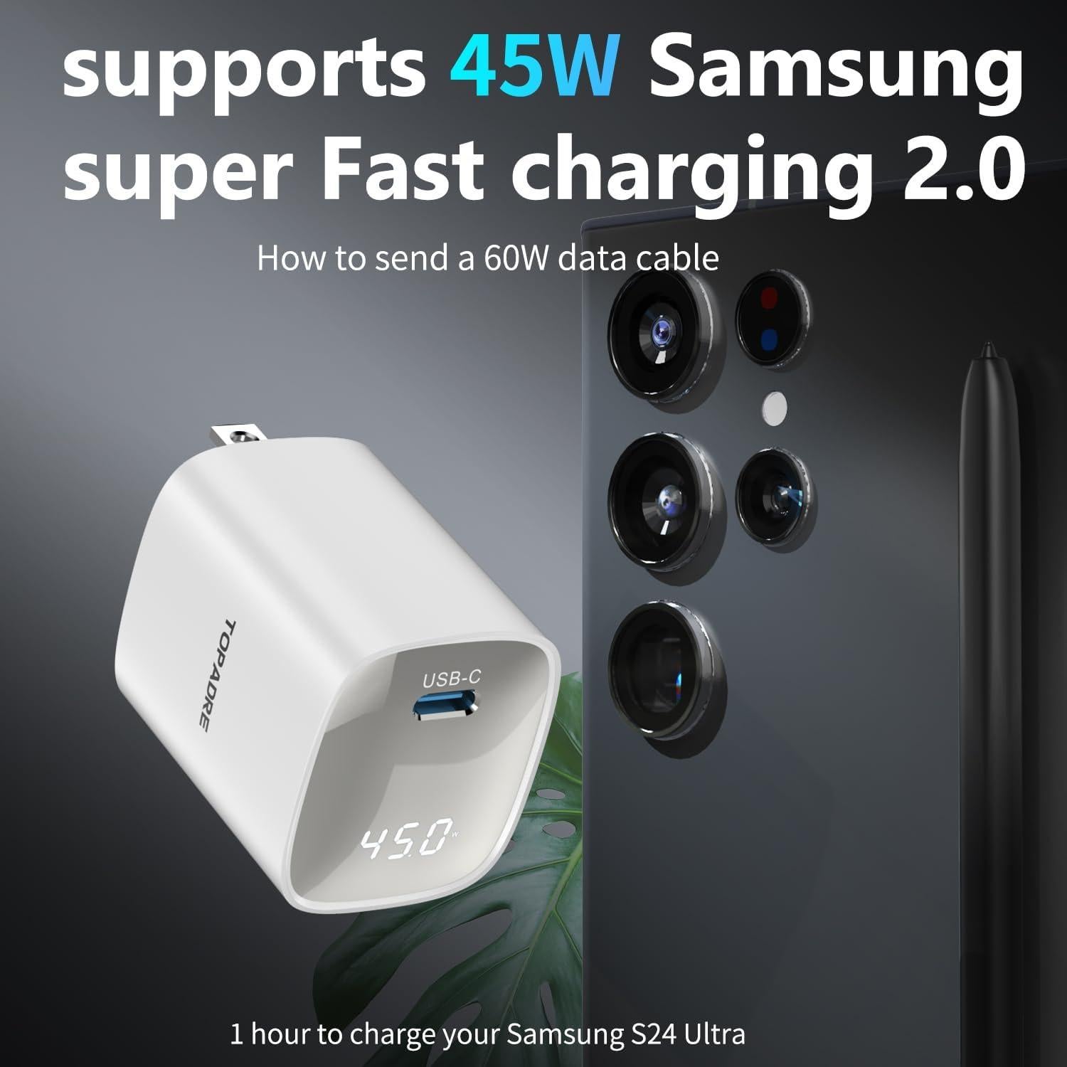 Cargador Rápido Super 45W USB-C con Pantalla LED - Negro