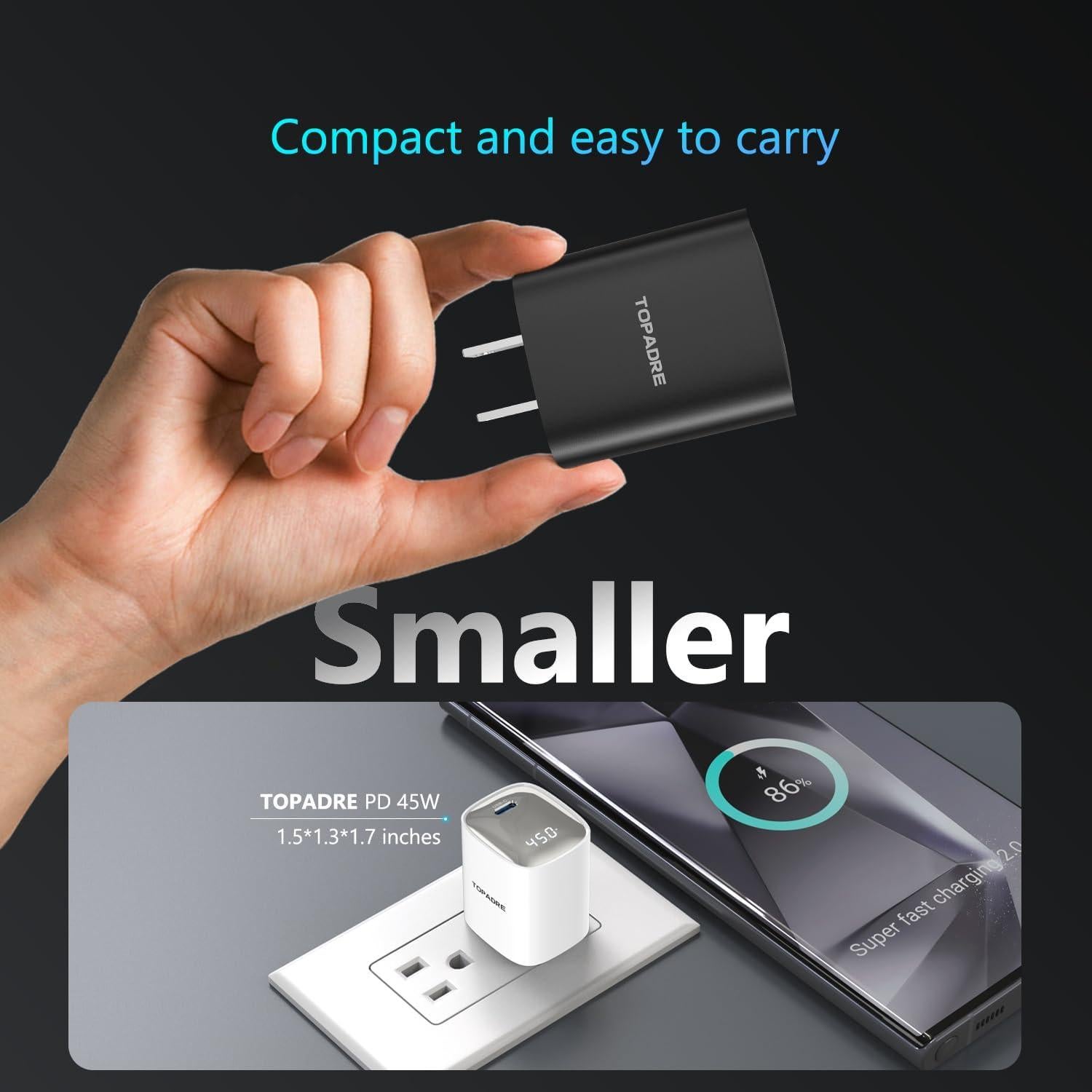 Cargador Rápido Super 45W USB-C con Pantalla LED - Negro