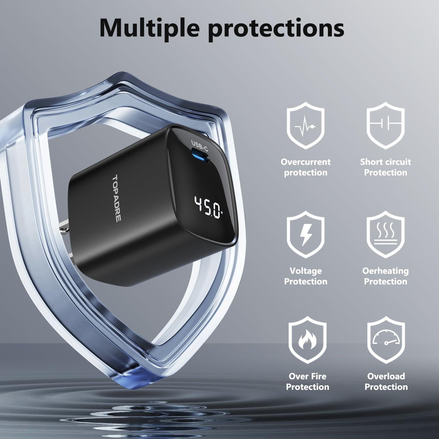 Cargador Rápido Super 45W USB-C con Pantalla LED - Negro