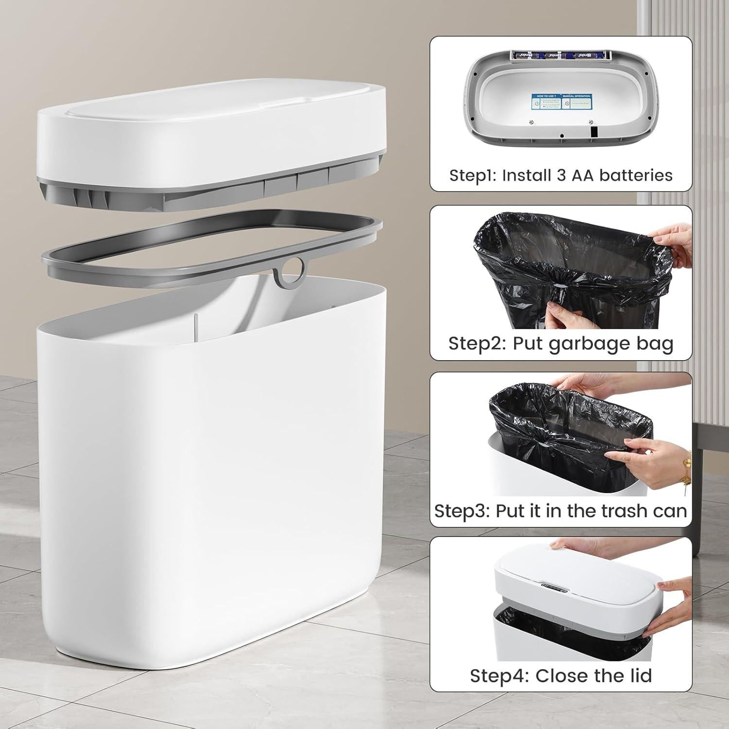 Basurero Inteligente JUDRDO 3.5 Galones con Sensor Blanco