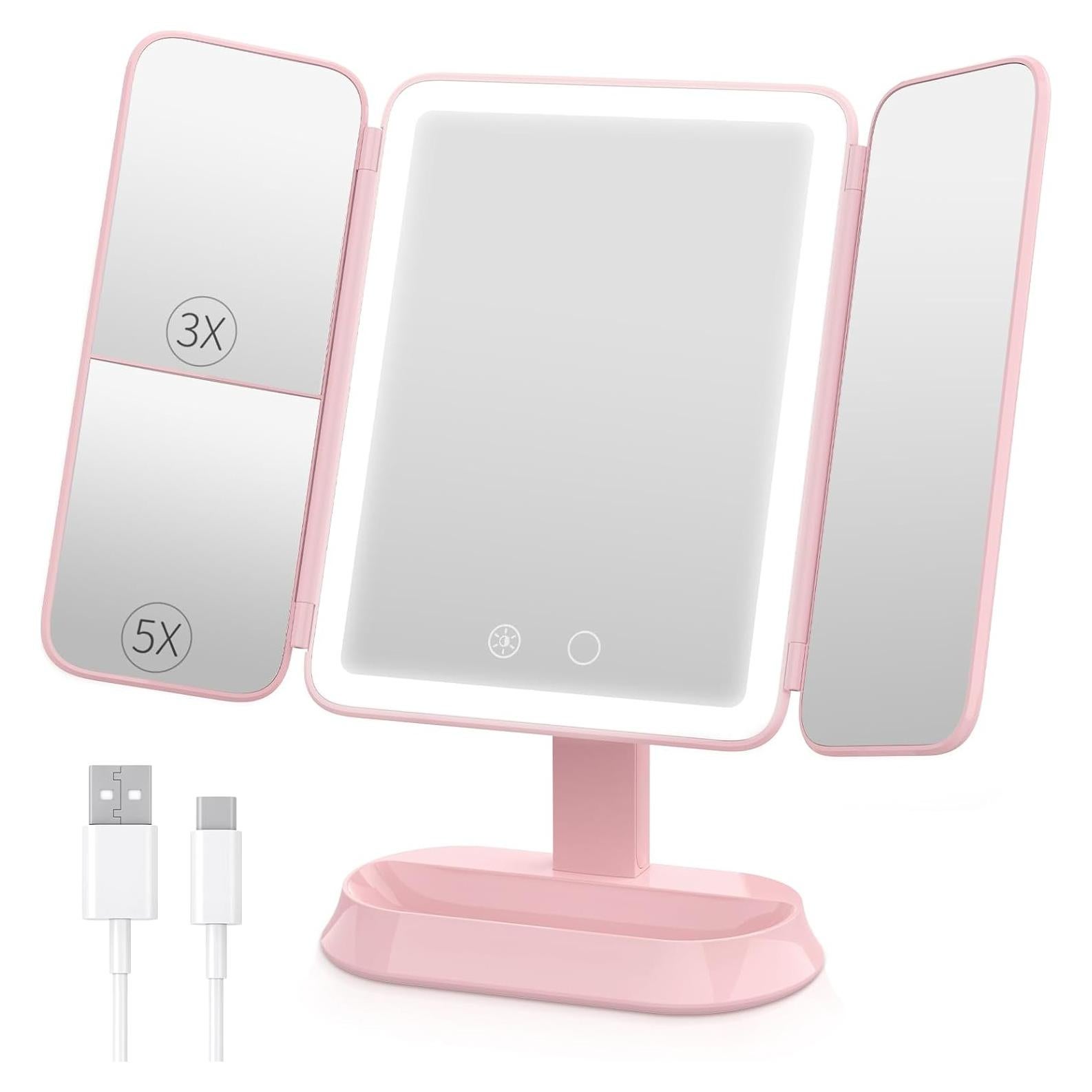 Espejo de Maquillaje LED Inalámbrico FRANO 30x18.8cm Rosa