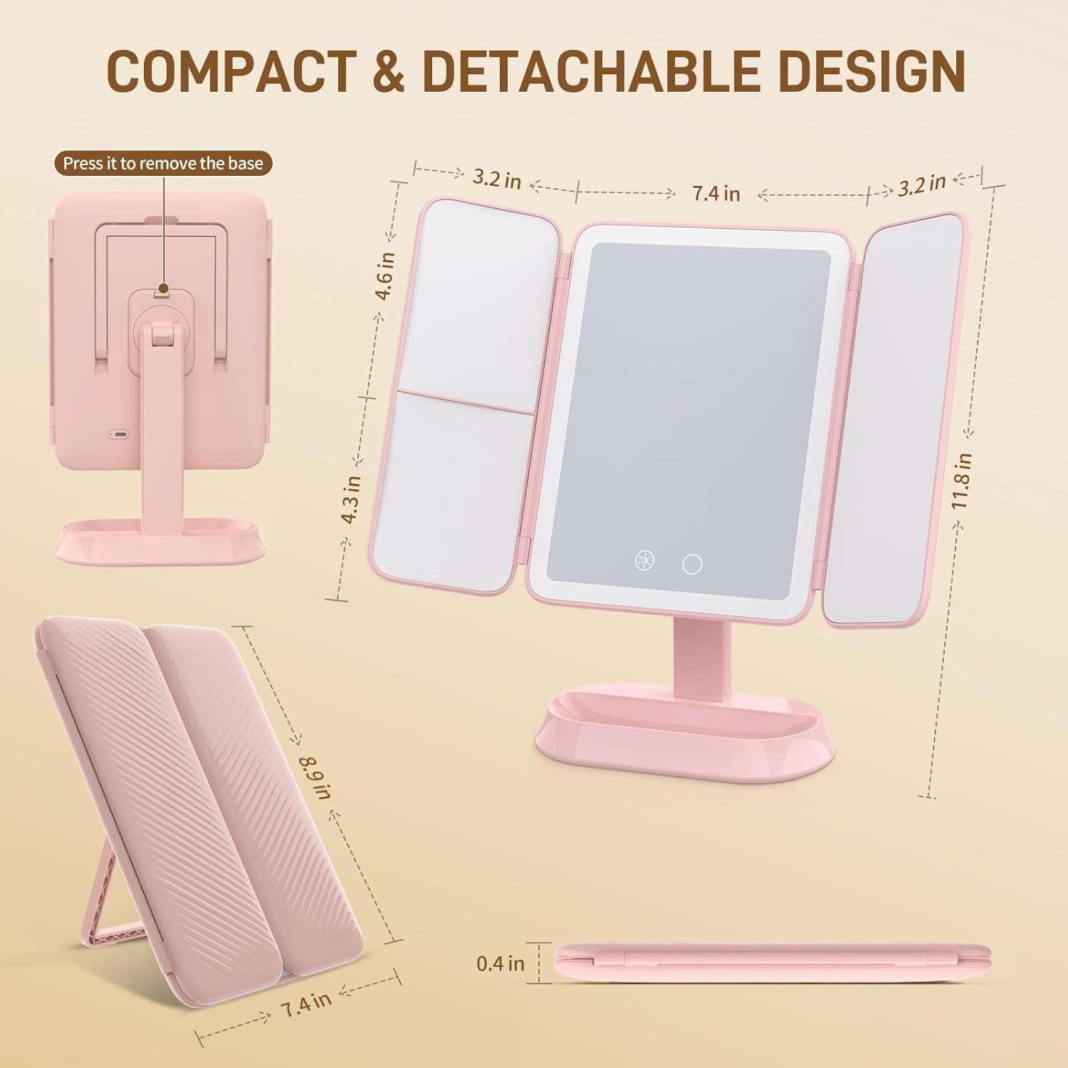 Espejo de Maquillaje LED Inalámbrico FRANO 30x18.8cm Rosa