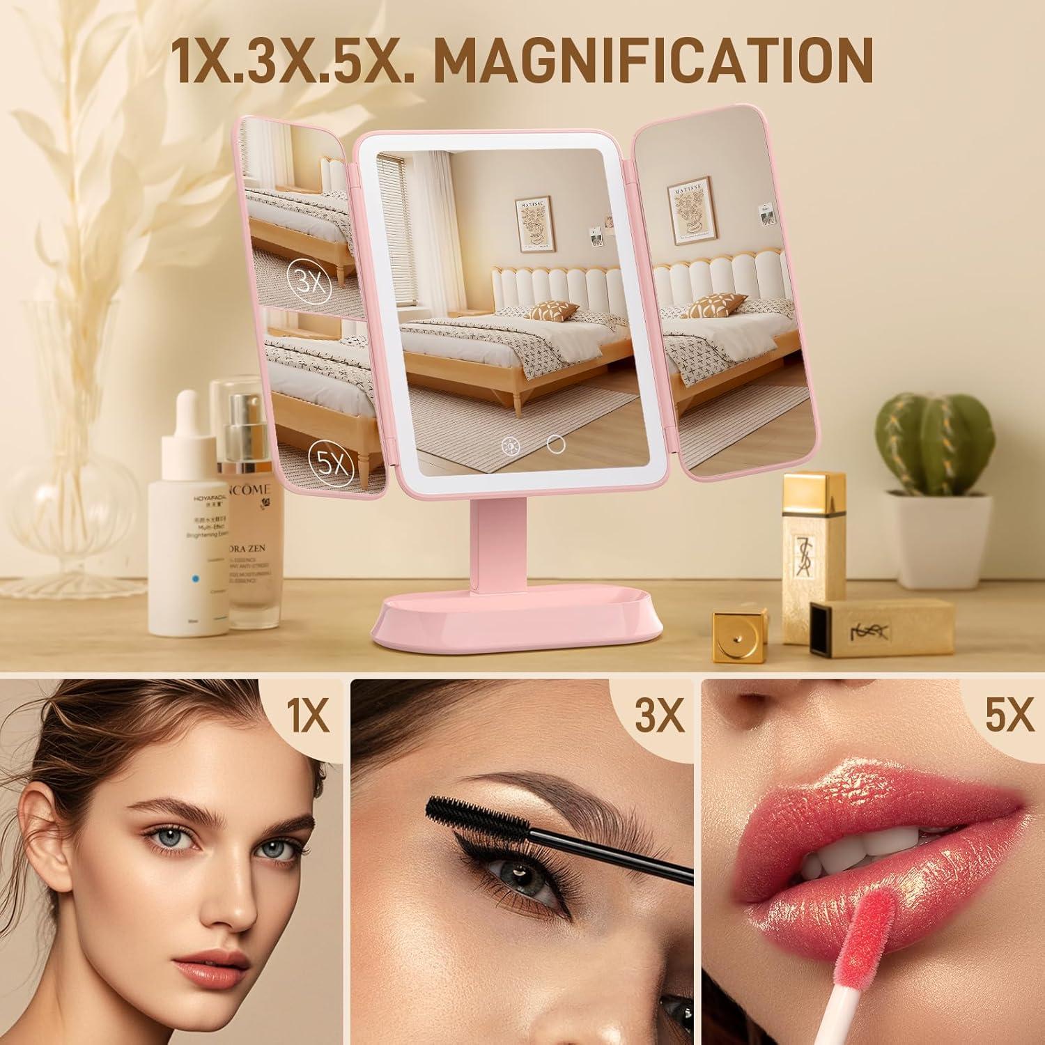 Espejo de Maquillaje LED Inalámbrico FRANO 30x18.8cm Rosa