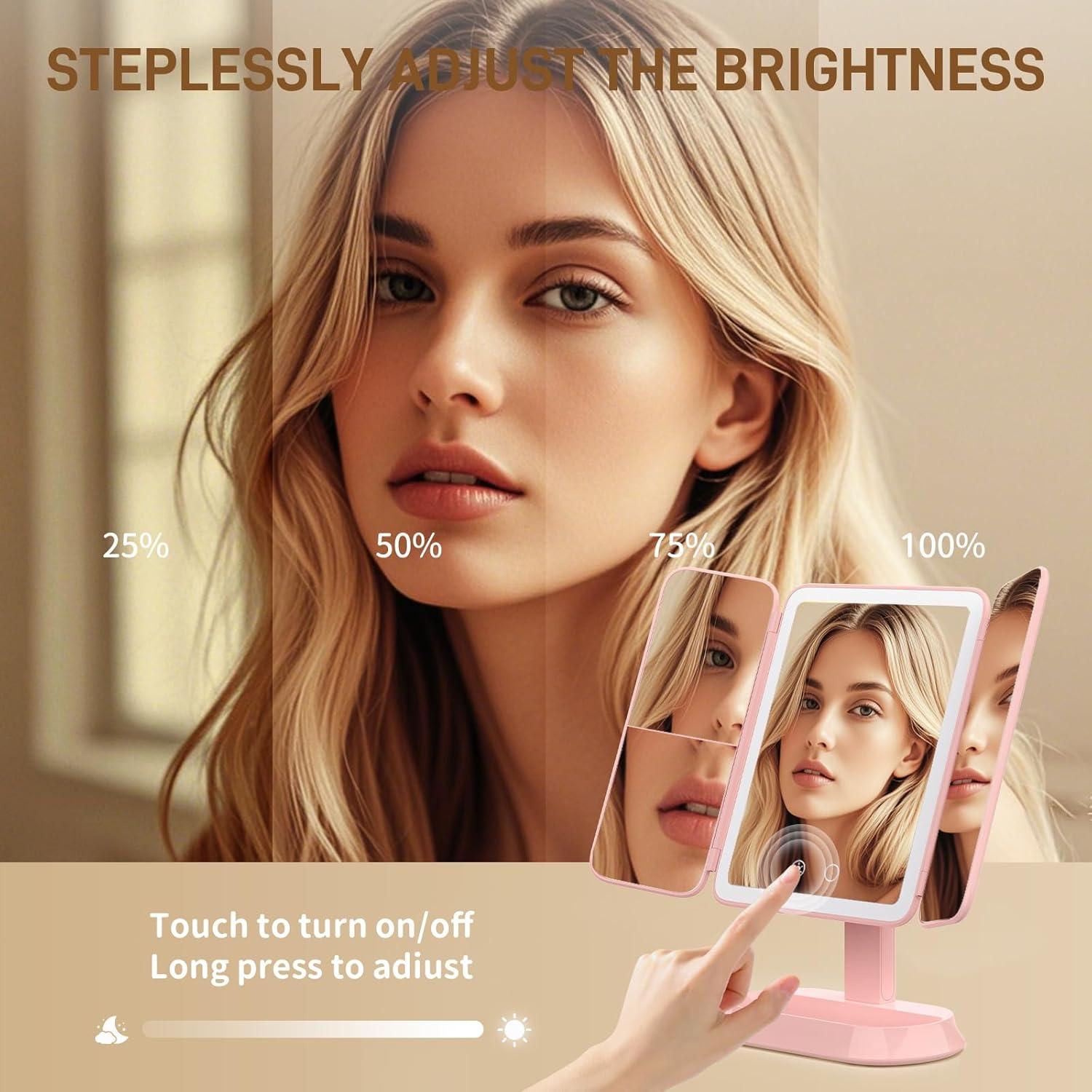 Espejo de Maquillaje LED Inalámbrico FRANO 30x18.8cm Rosa