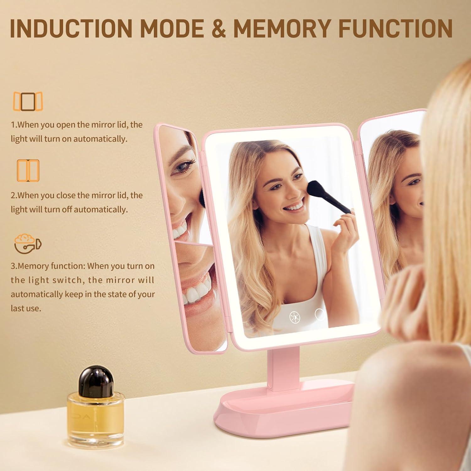 Espejo de Maquillaje LED Inalámbrico FRANO 30x18.8cm Rosa