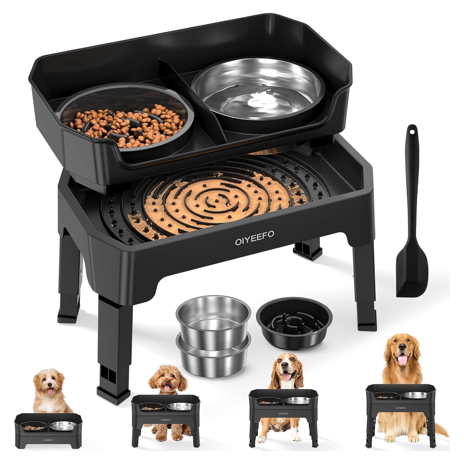 Cuencos Elevados para Perros OIYEEFO 4 en 1 Ajustables 16-37 cm