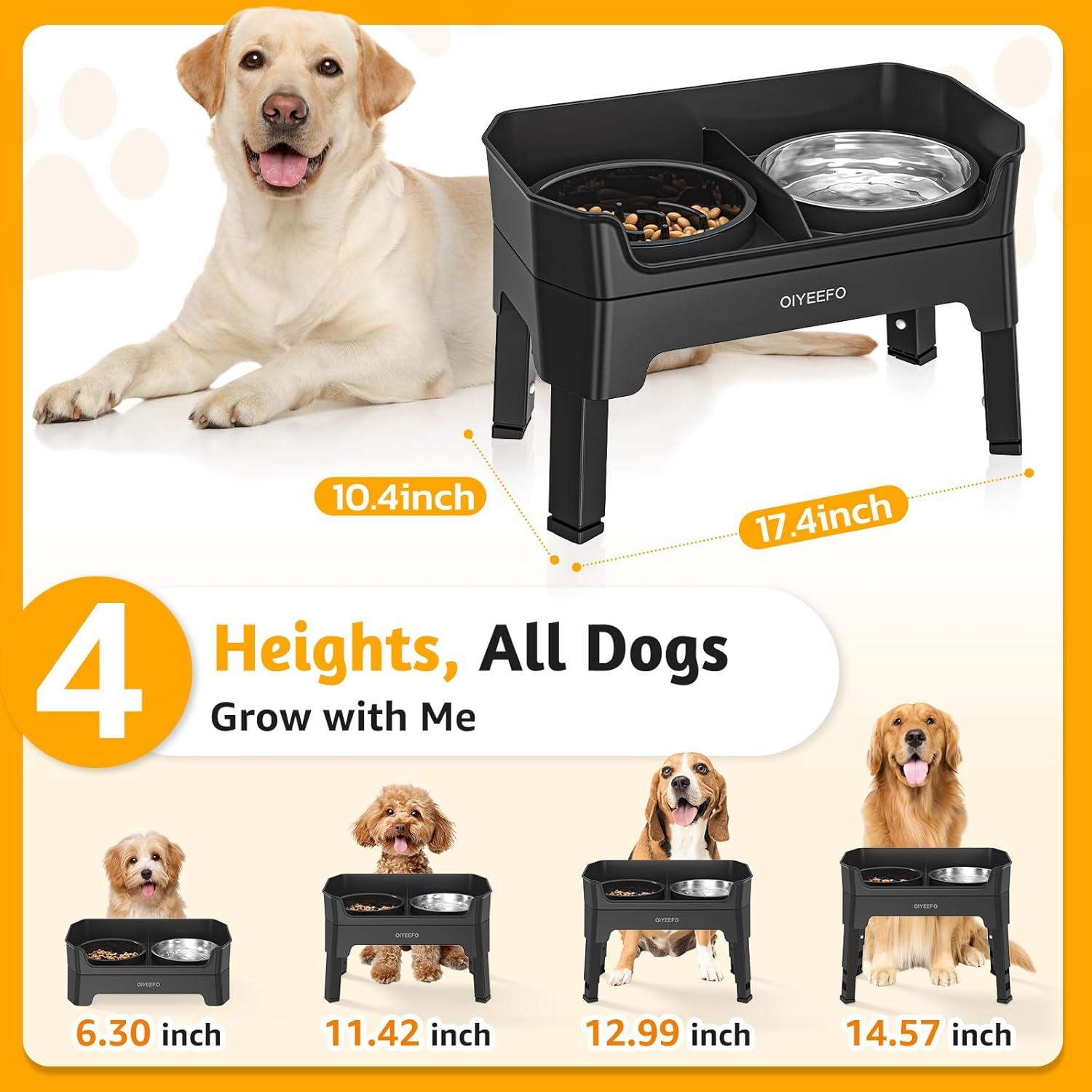 Cuencos Elevados para Perros OIYEEFO 4 en 1 Ajustables 16-37 cm