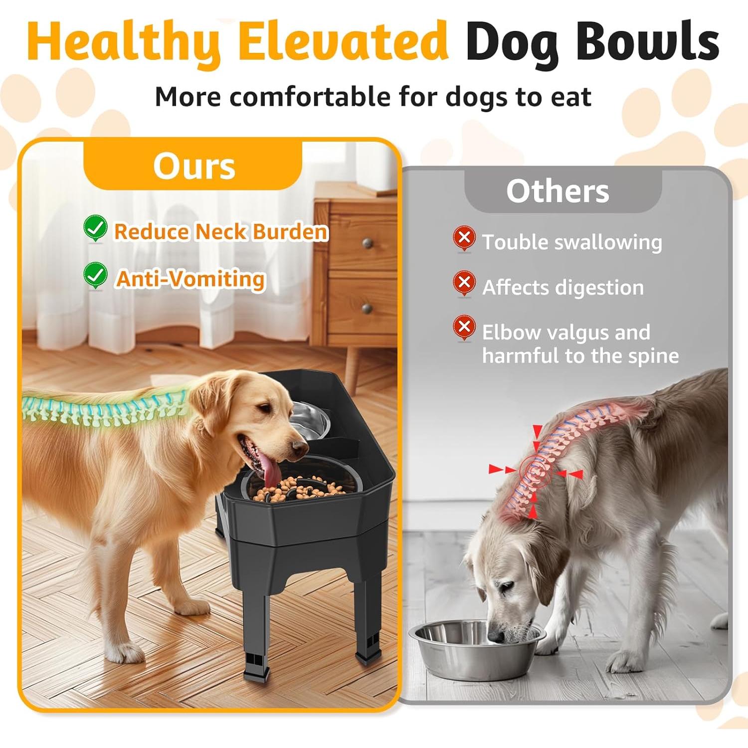 Cuencos Elevados para Perros OIYEEFO 4 en 1 Ajustables 16-37 cm