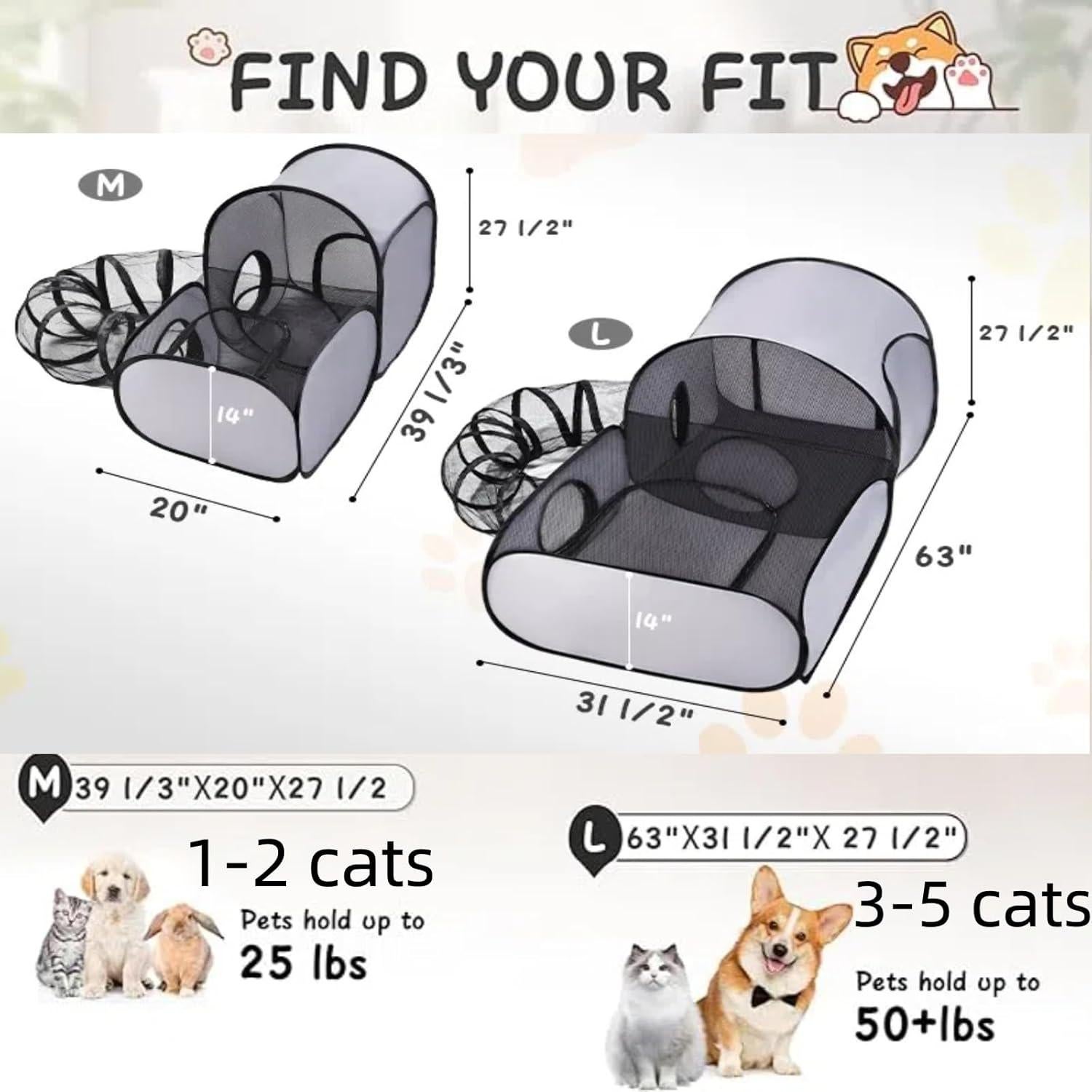 Parque para Gatos Mediano Shaoxing con Túnel y Carpa