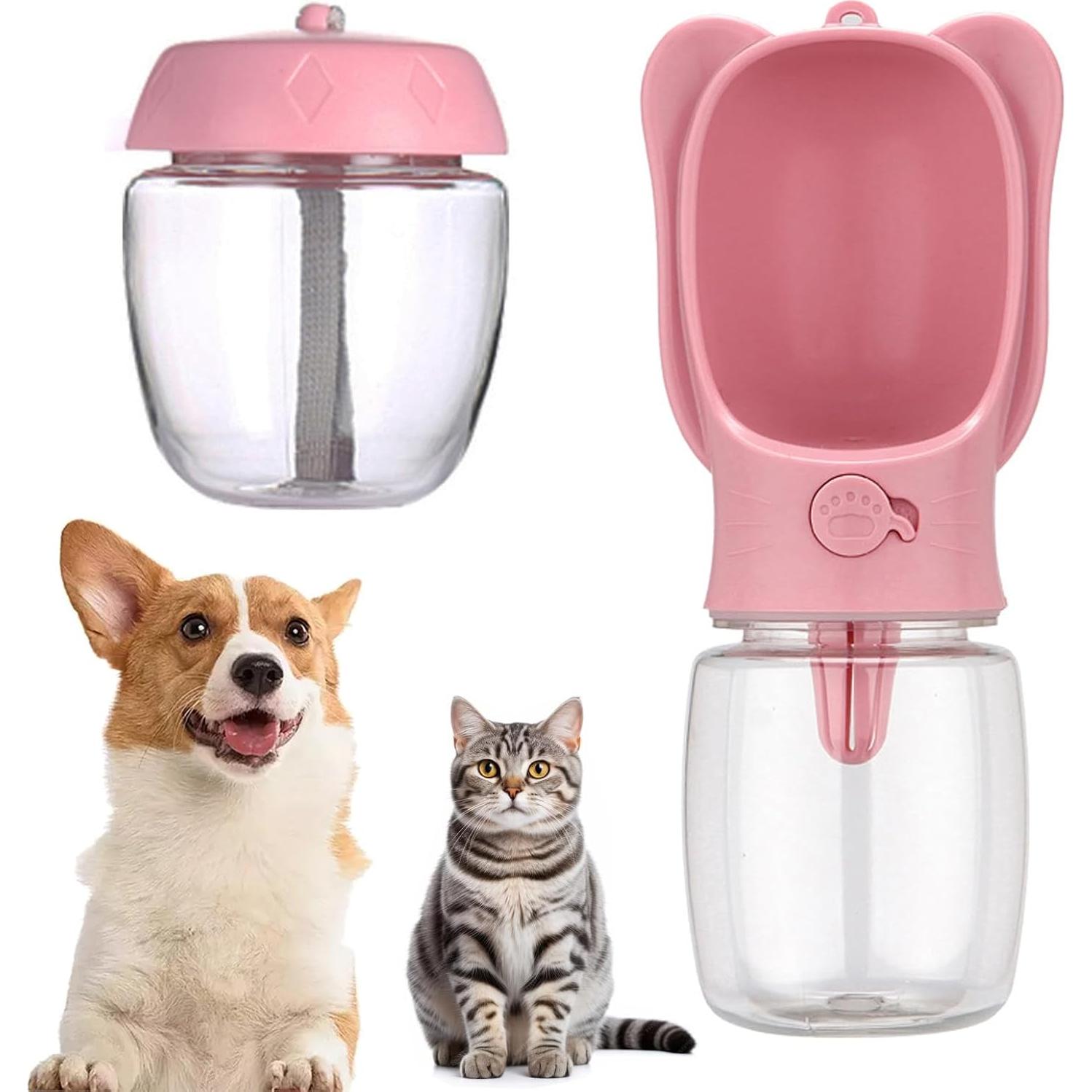 Botella de Agua y Comida para Mascotas Crisque Rosa 350ml