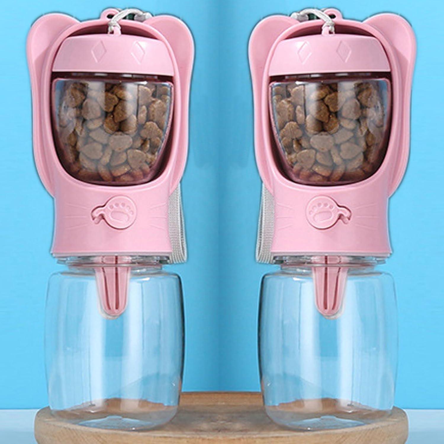 Botella de Agua y Comida para Mascotas Crisque Rosa 350ml