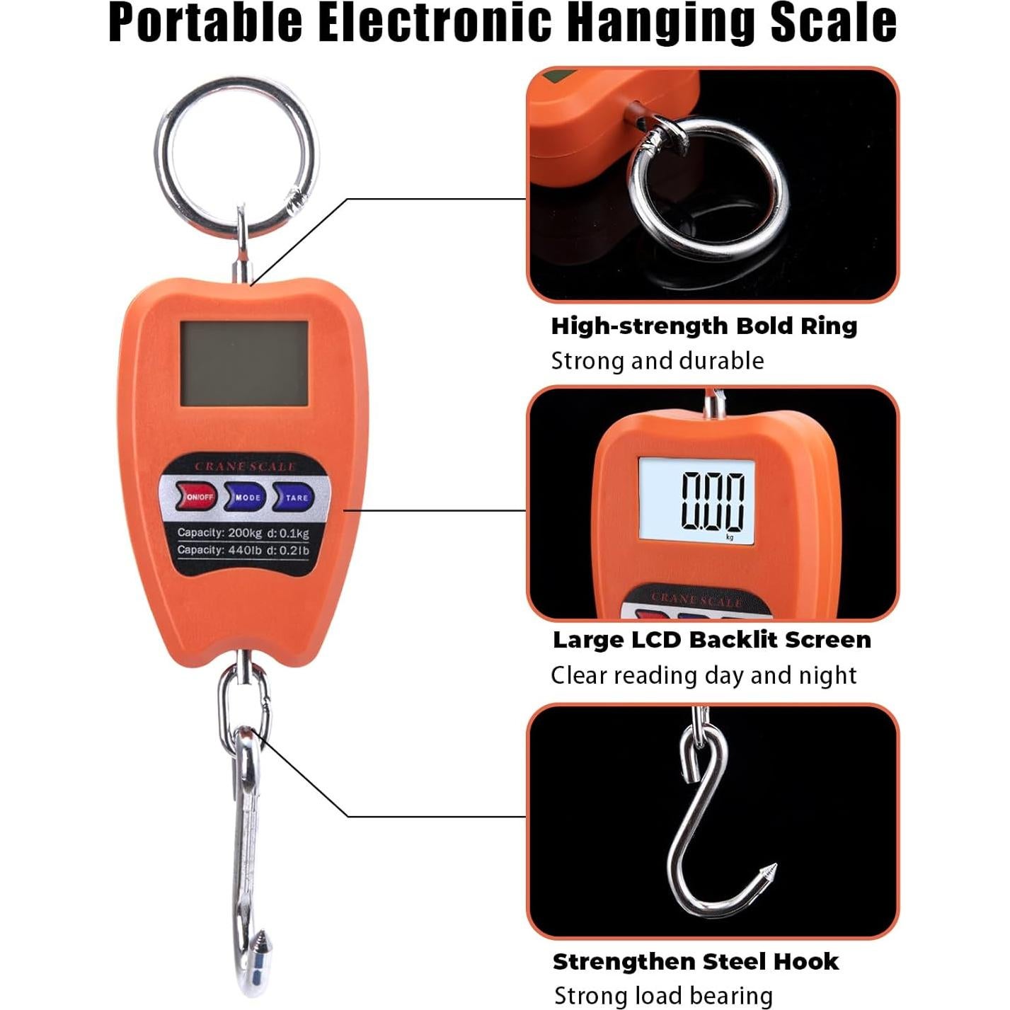 Balanza Digital Colgante Goture 200kg Pantalla LED Portátil