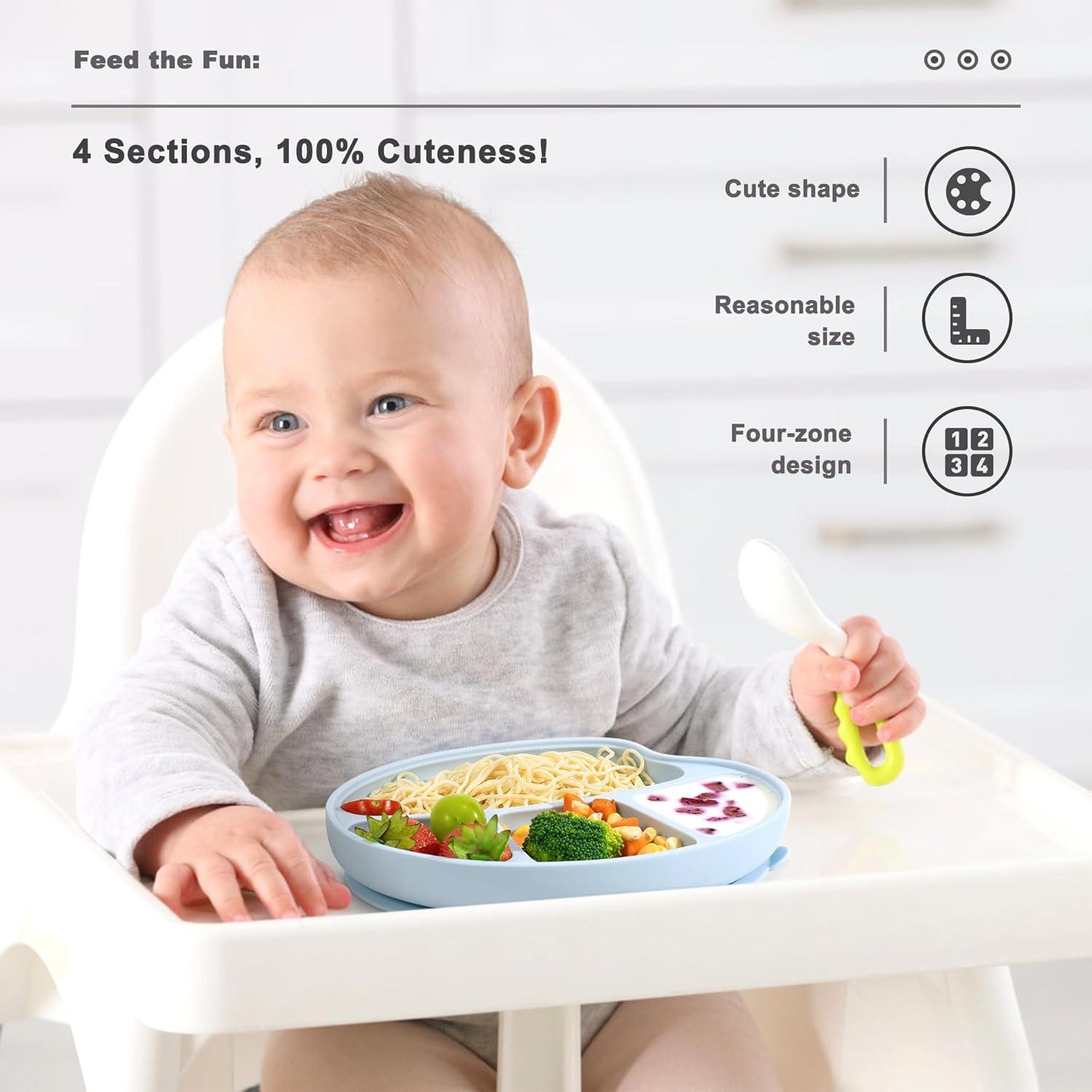 Plato de Succión para Bebés Li & Zhao - Silicona Azul Grande