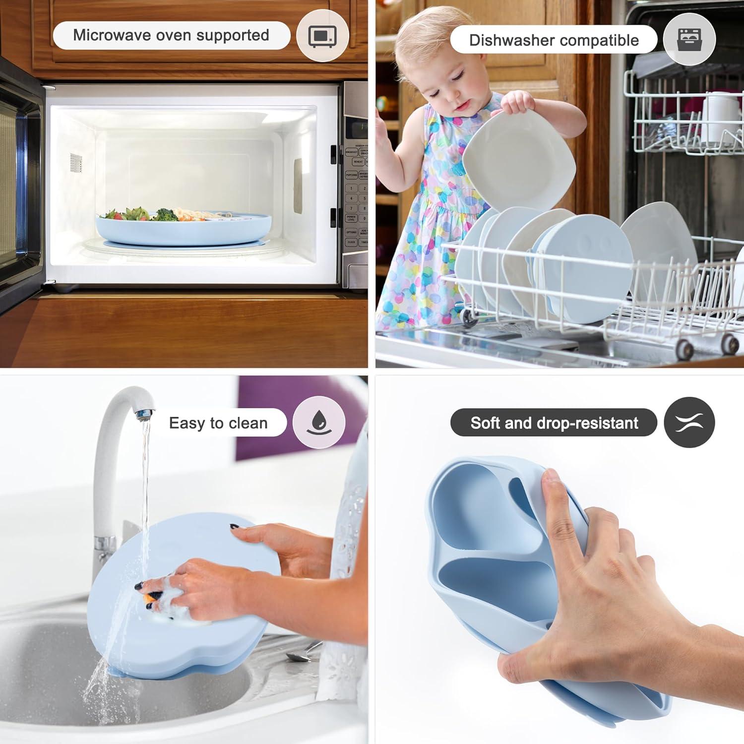 Plato de Succión para Bebés Li & Zhao - Silicona Azul Grande