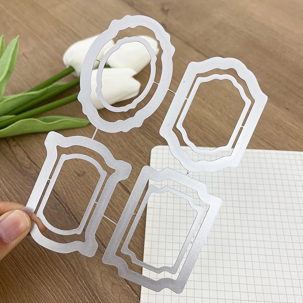 Troqueles de Corte de Metal Lapoo para Scrapbooking 4 Etiquetas 13x9.7cm