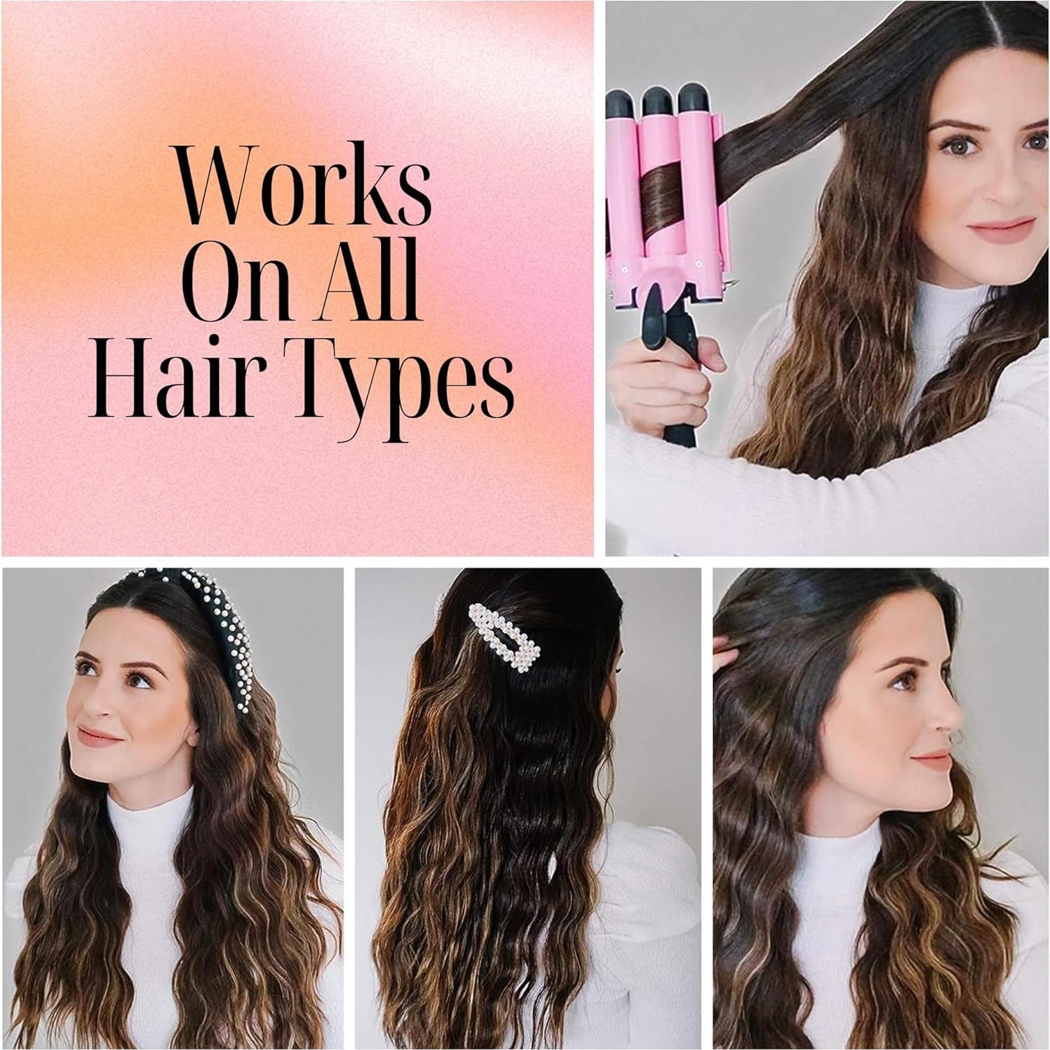 Rizador de Cabello Alure 3 Barriles Cerámica 1" Rosa LCD