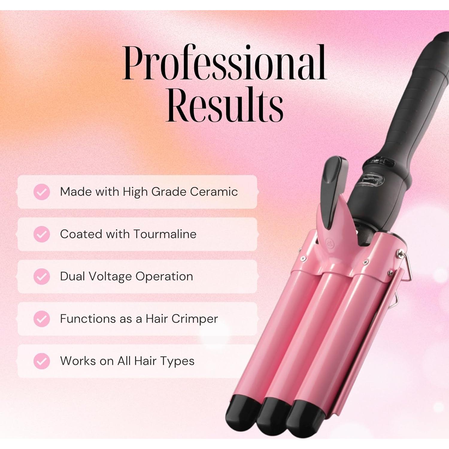 Rizador de Cabello Alure 3 Barriles Cerámica 1" Rosa LCD