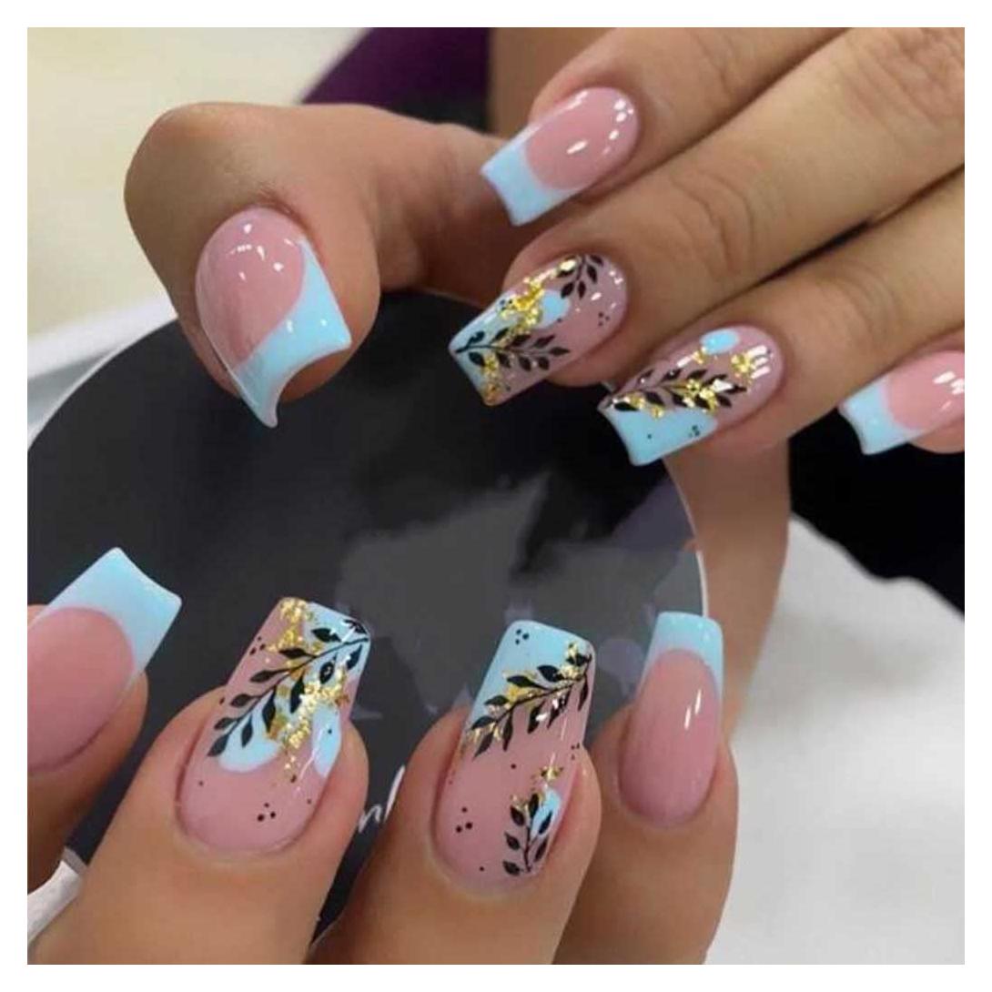 Juego de 24 Uñas Falsas Cuadradas Foccna - Brillantes Azules