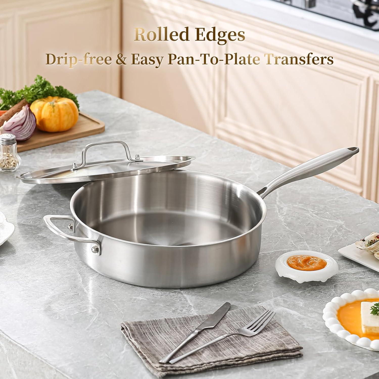 Sartén Profunda DELARLO 5QT Acero Inoxidable 12 Pulgadas