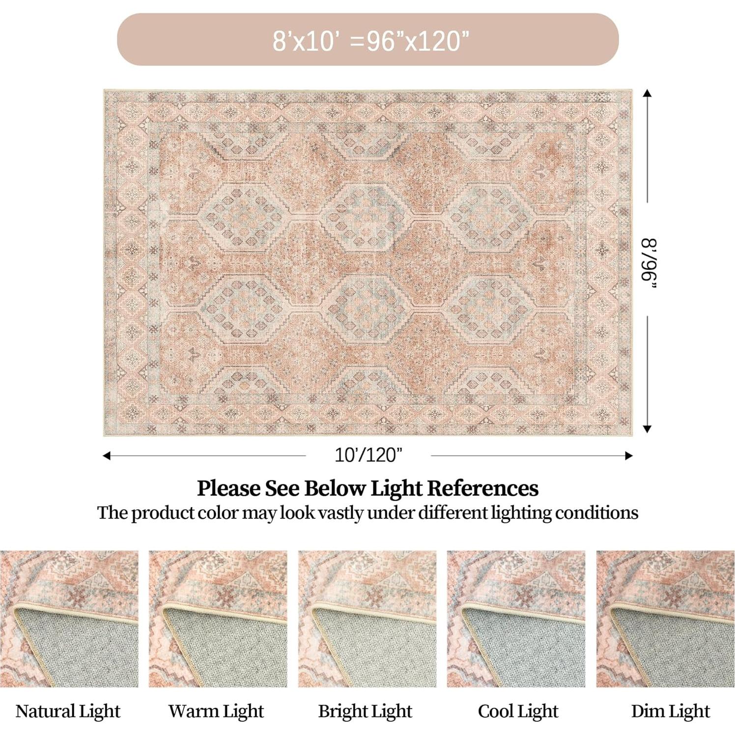 Alfombra de Área Art&Tuft 8x10 Rojo Lavable Antideslizante