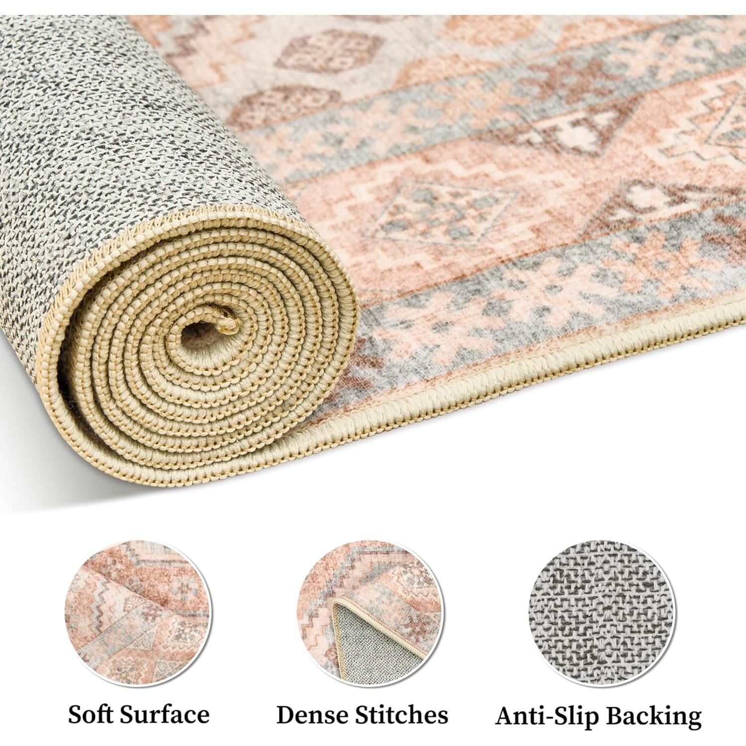 Alfombra de Área Art&Tuft 8x10 Rojo Lavable Antideslizante