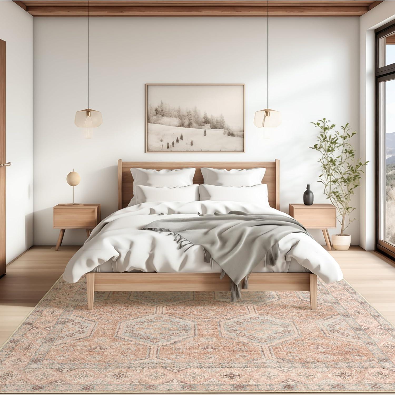 Alfombra de Área Art&Tuft 8x10 Rojo Lavable Antideslizante