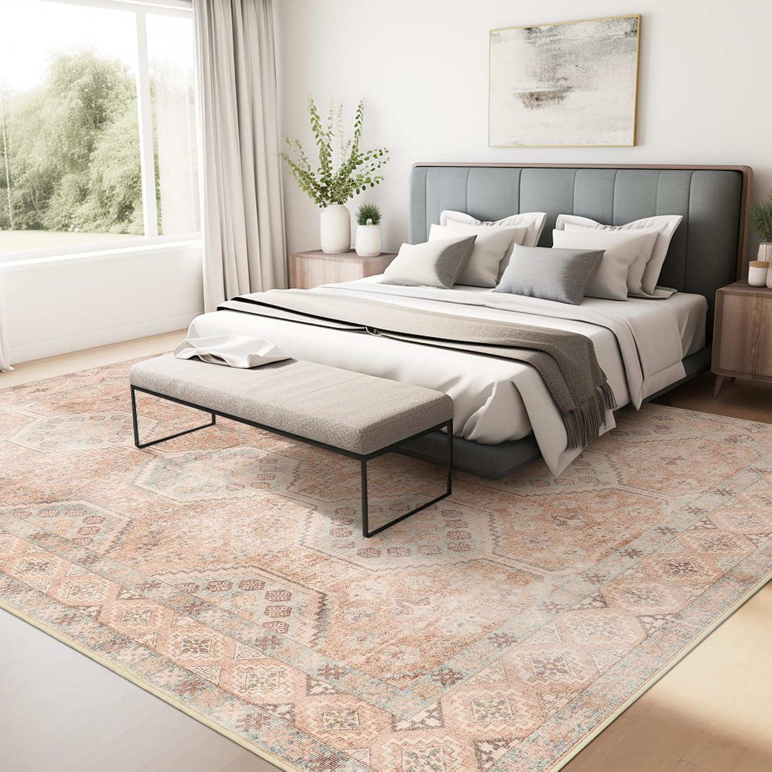 Alfombra de Área Art&Tuft 8x10 Rojo Lavable Antideslizante