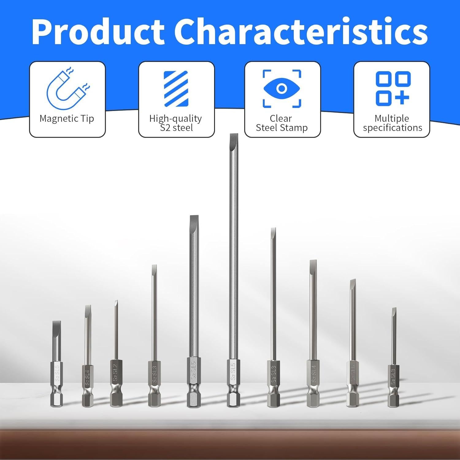 10 Puntas de Destornillador SL2 Magnéticas 50 mm FOCMKEAS