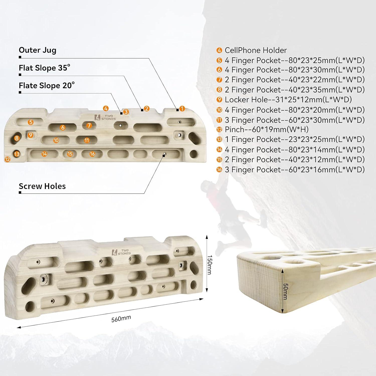 Hangboard para Escalada TWO STONES CJ-HB2106 con Barra de Dominadas