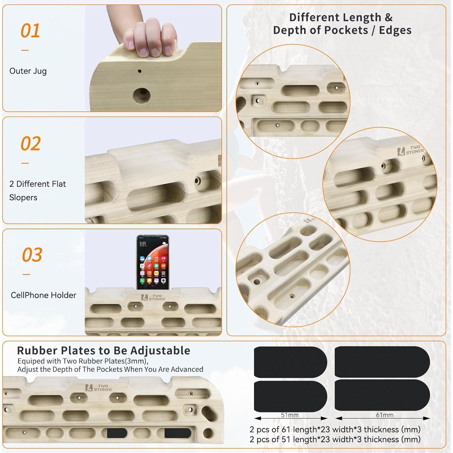 Hangboard para Escalada TWO STONES CJ-HB2106 con Barra de Dominadas