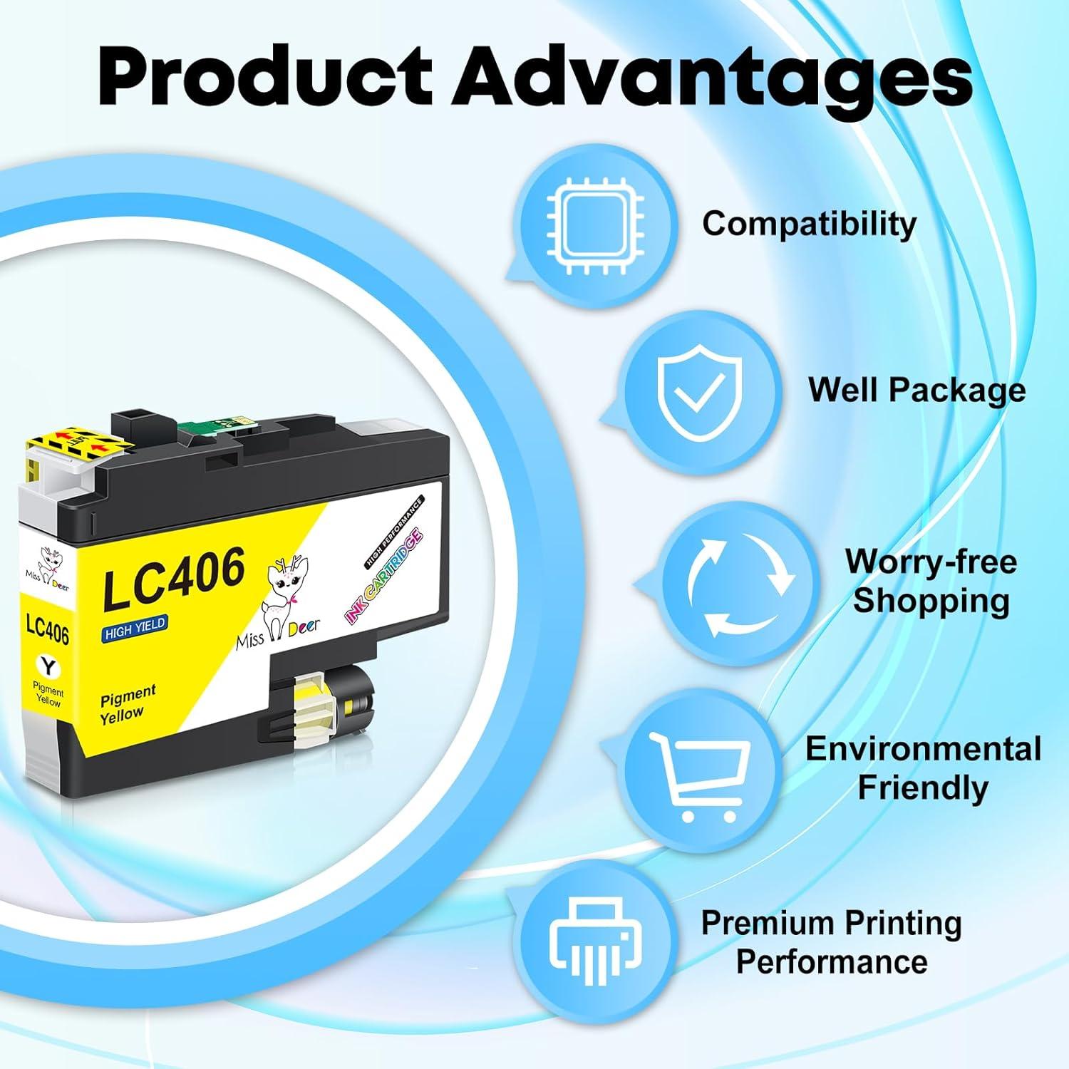 Cartuchos de Tinta Negra Miss Deer LC406XL Compatibles Brother