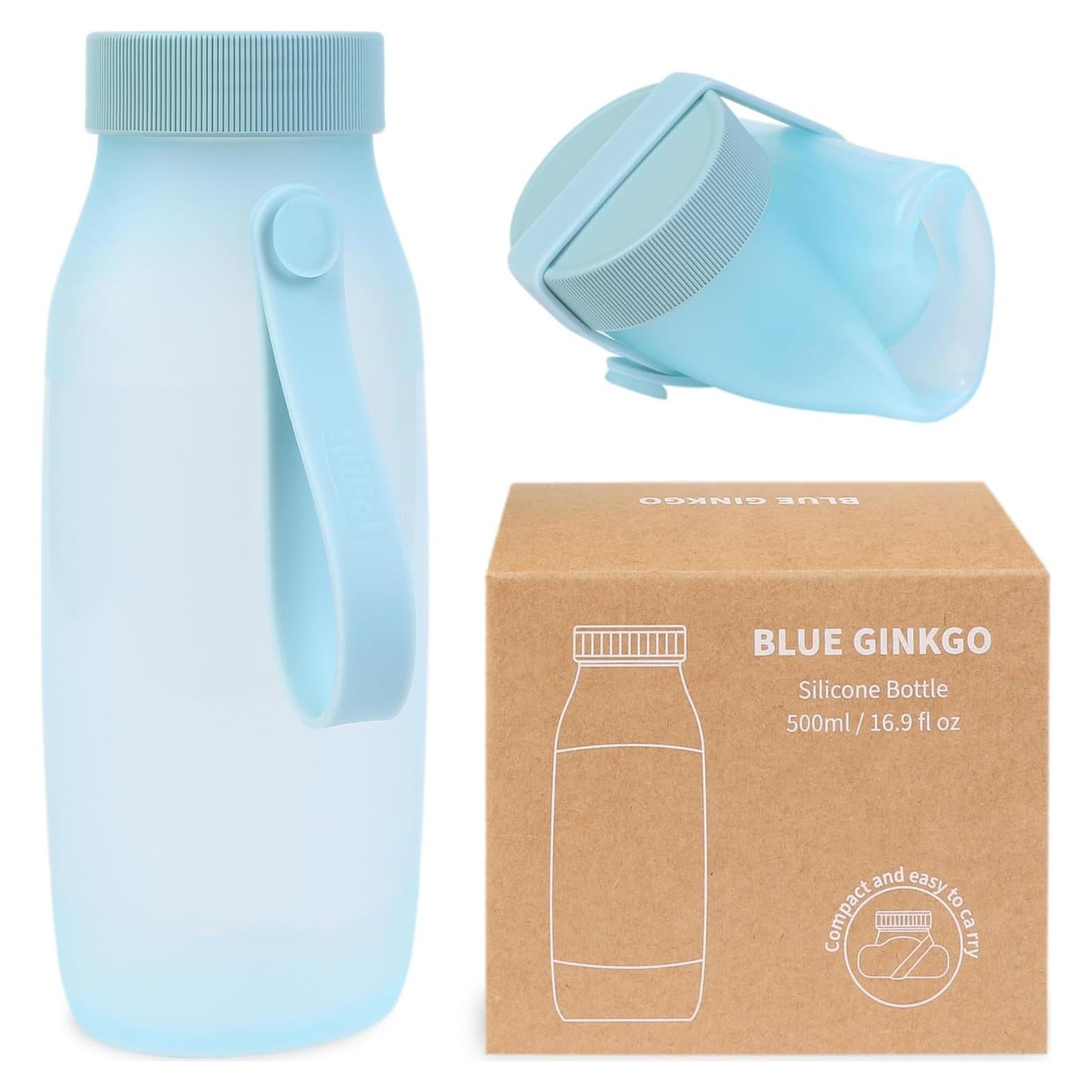 Botella de Agua Plegable BLUE GINKGO 492 ml - Ligera y A Prueba de Fugas